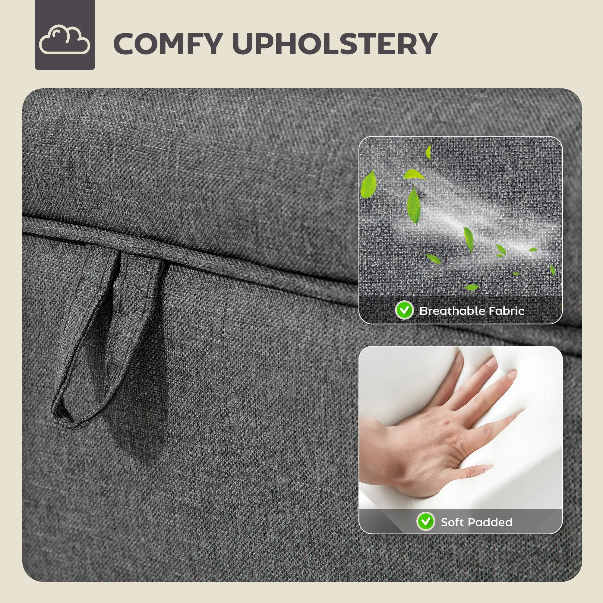 Linen Storage Ottoman Bench 49 x 33 x 36cm - Charcoal Grey - 5