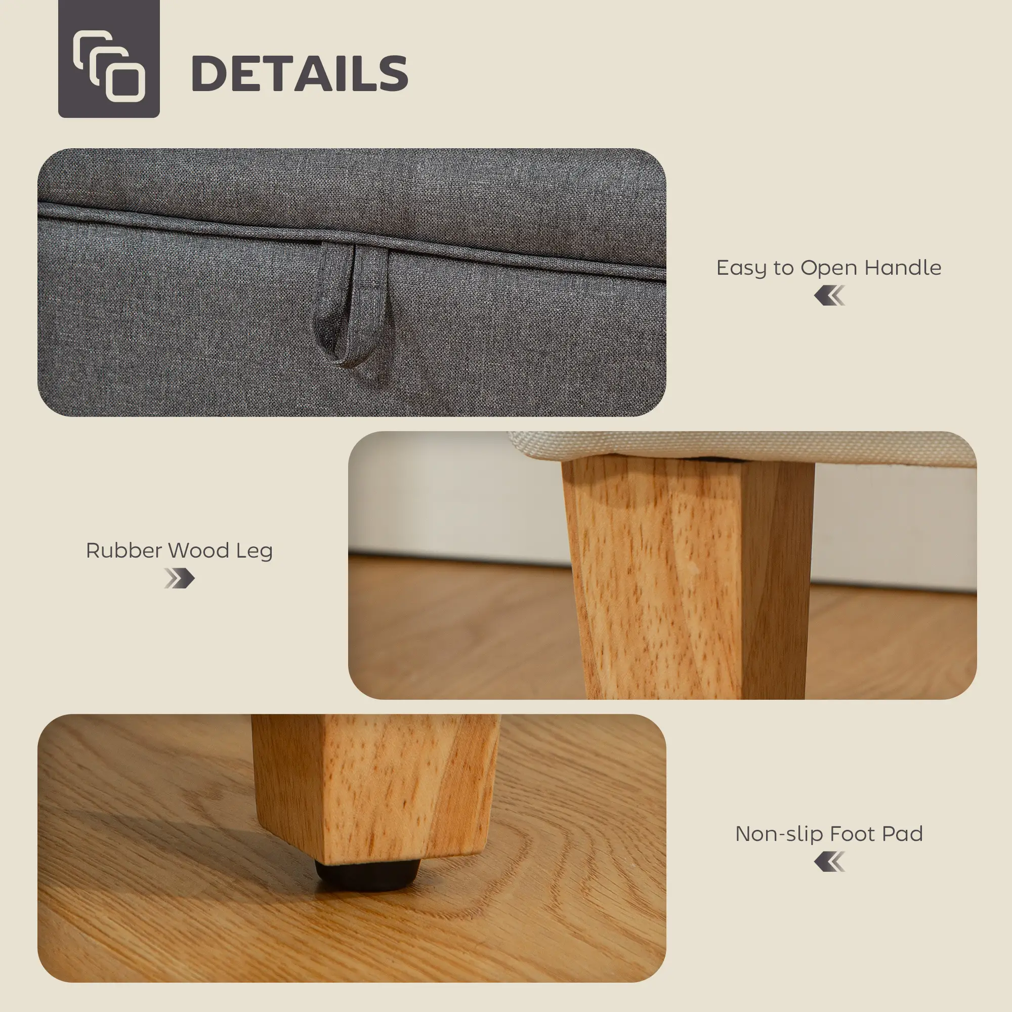 Linen Storage Ottoman Bench 49 x 33 x 36cm - Charcoal Grey - 6