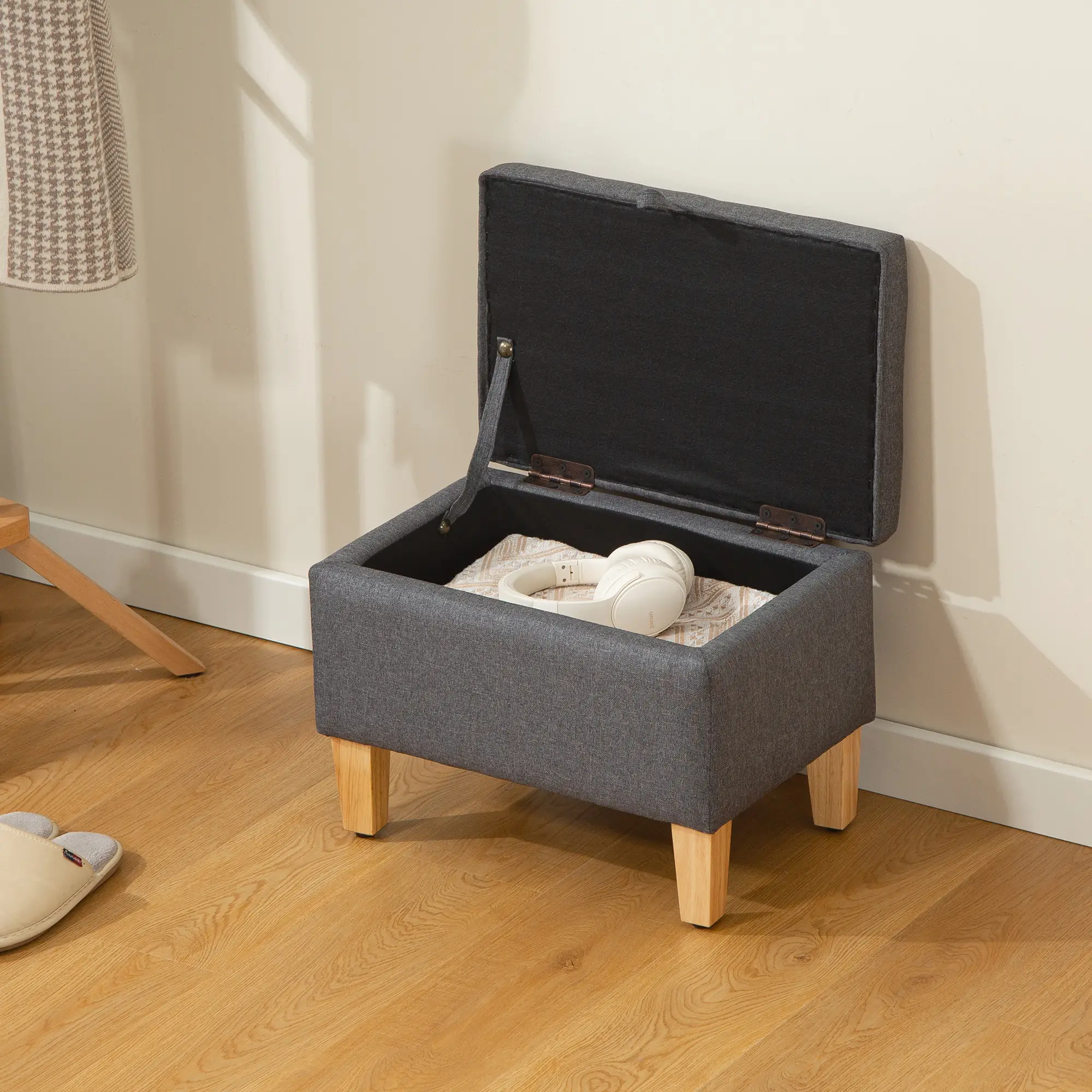 Linen Storage Ottoman Bench 49 x 33 x 36cm - Charcoal Grey - 7