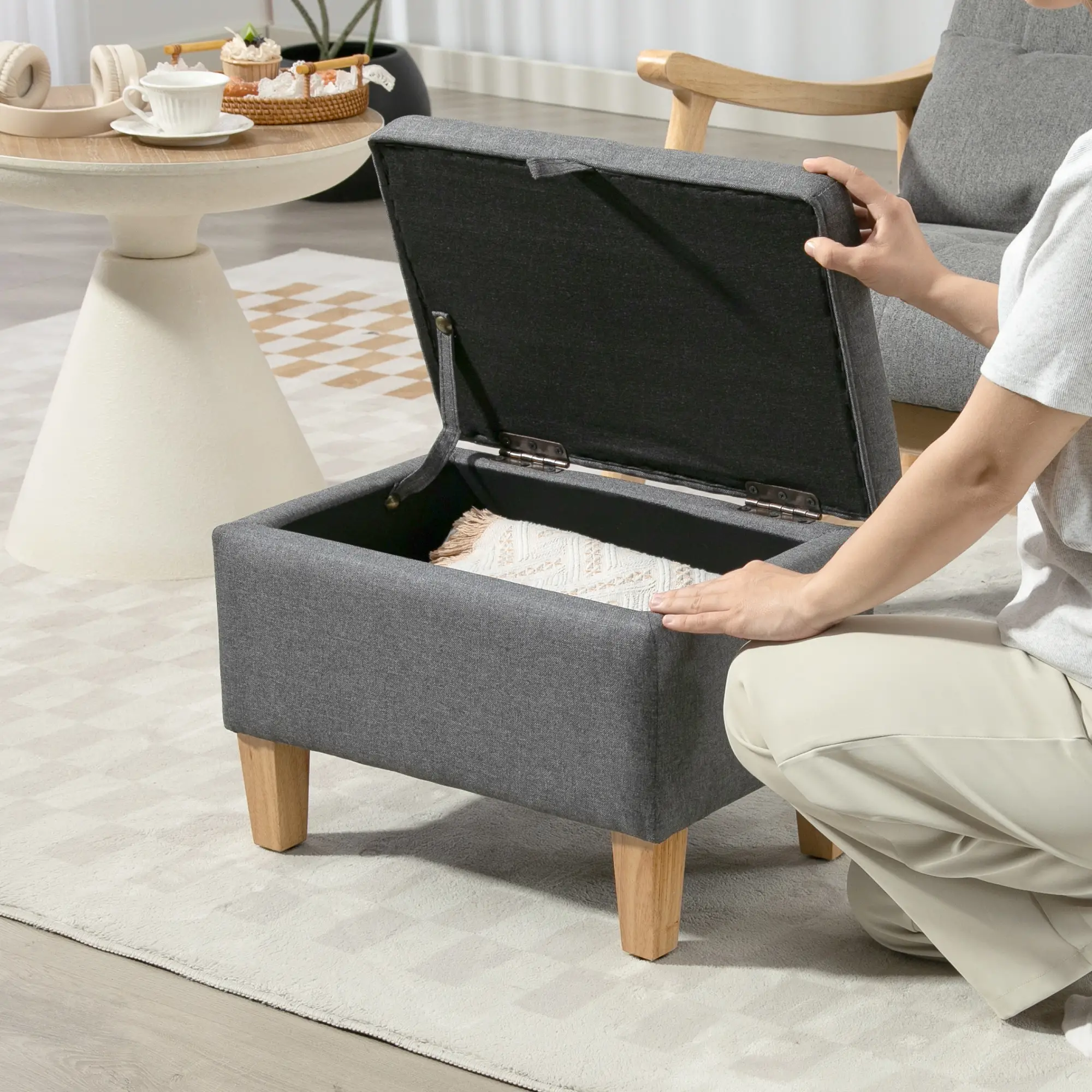 Linen Storage Ottoman Bench 49 x 33 x 36cm - Charcoal Grey - 8