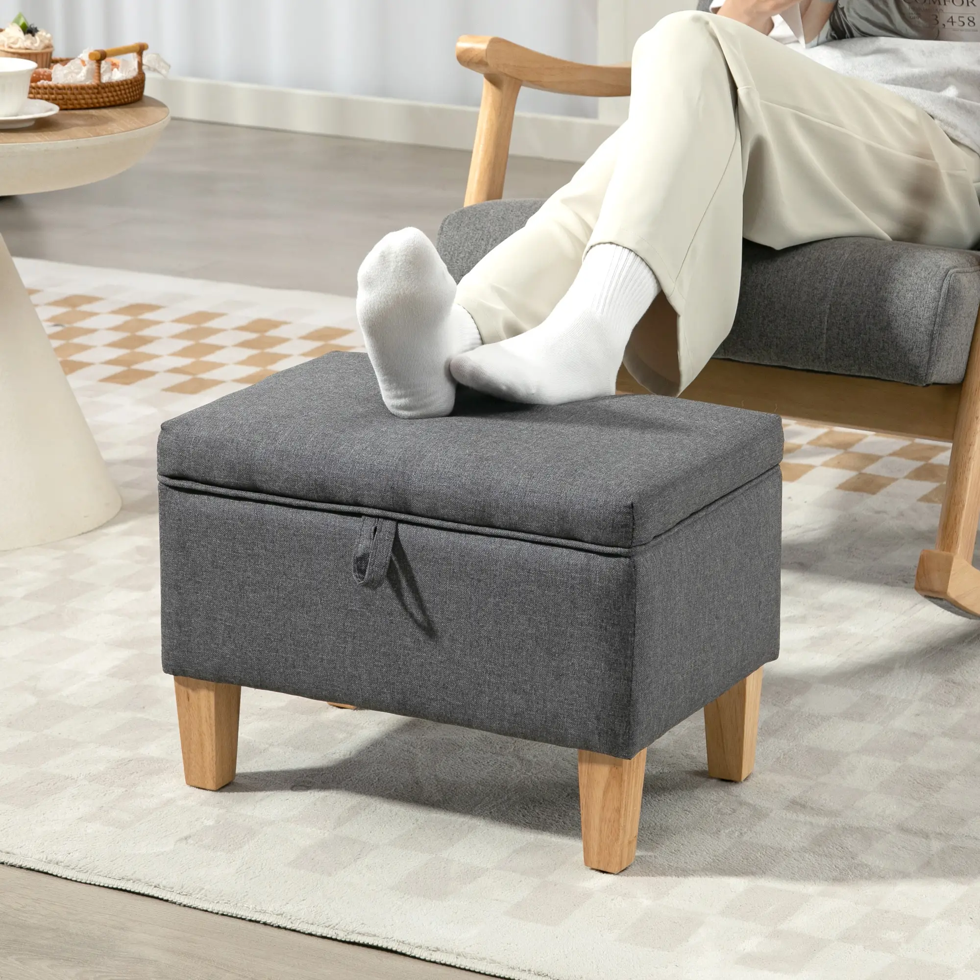 Linen Storage Ottoman Bench 49 x 33 x 36cm - Charcoal Grey - 9