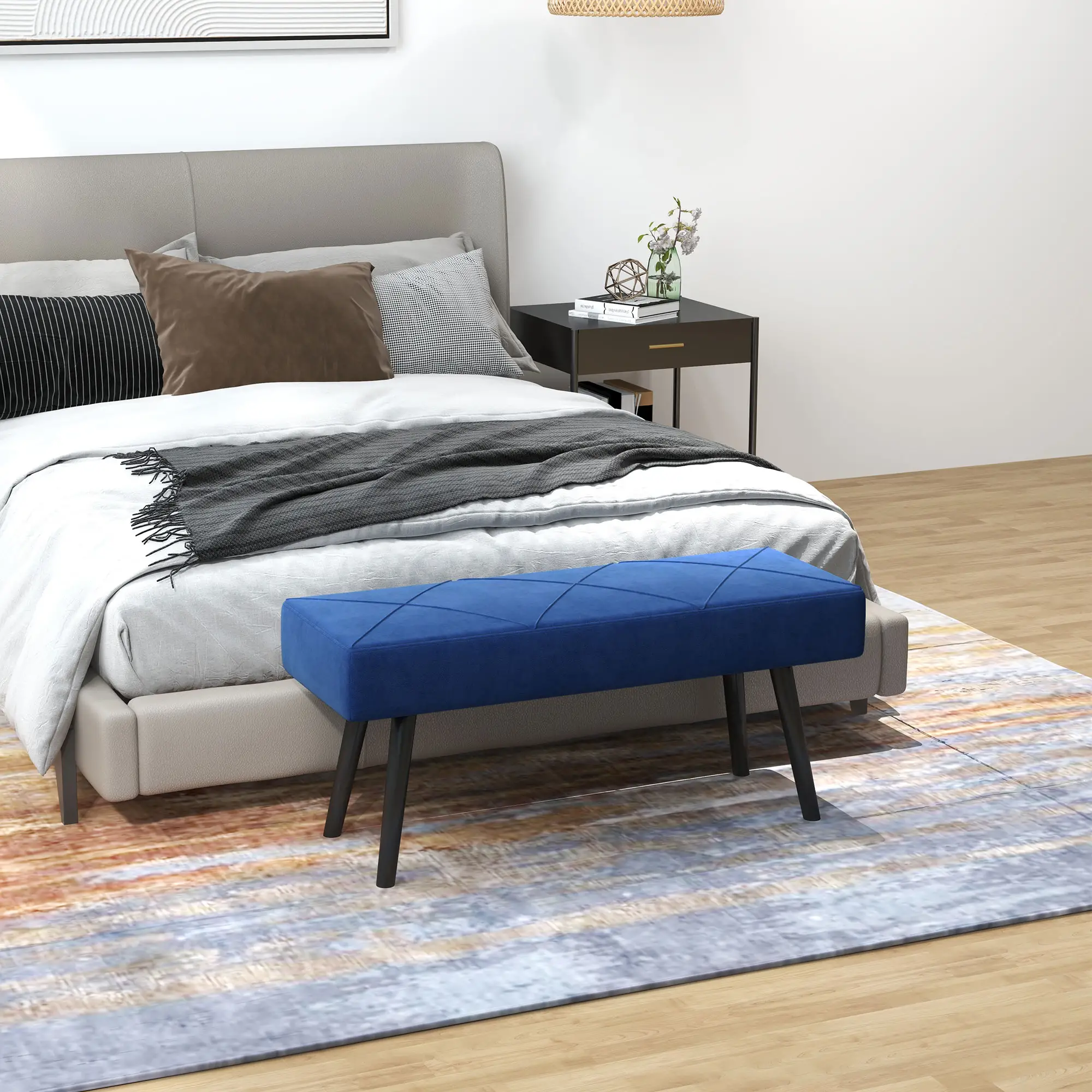 Velvet Ottoman Bench 100 x 36 x 45cm - Blue - 2