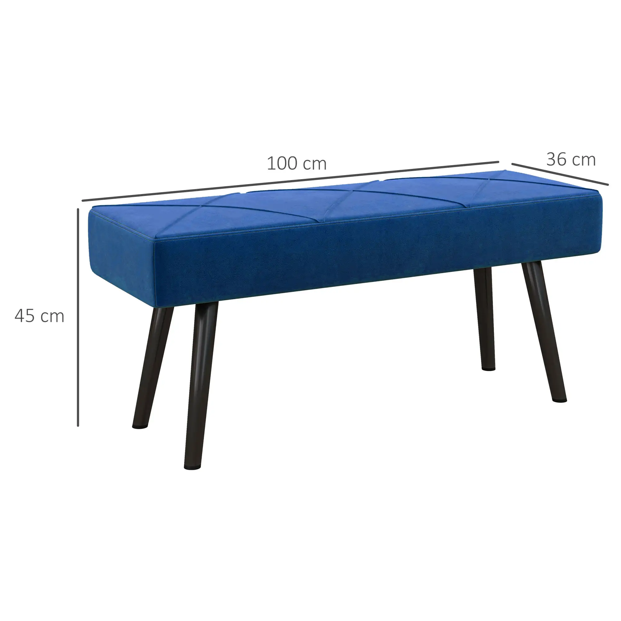 Velvet Ottoman Bench 100 x 36 x 45cm - Blue - 3