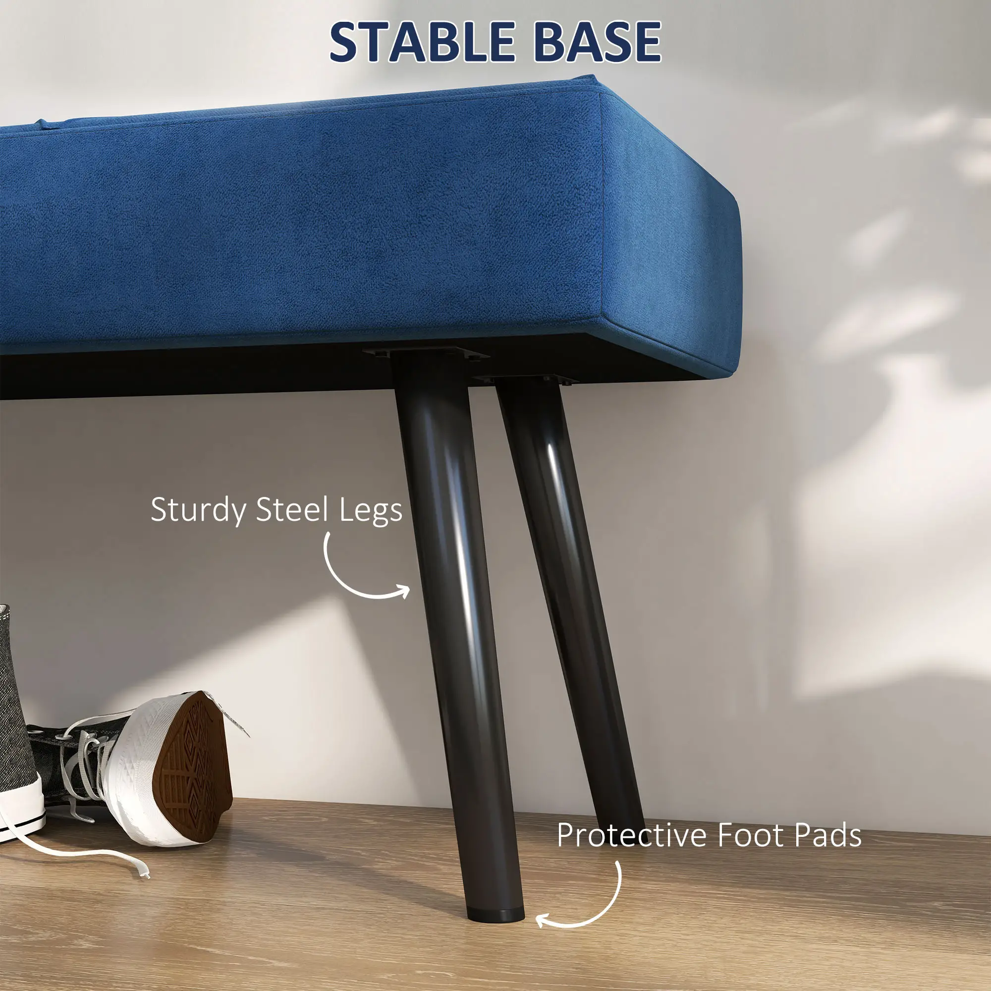 Velvet Ottoman Bench 100 x 36 x 45cm - Blue - 5