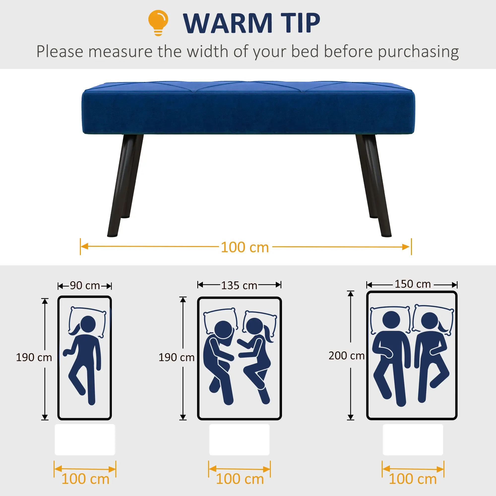 Velvet Ottoman Bench 100 x 36 x 45cm - Blue - 7