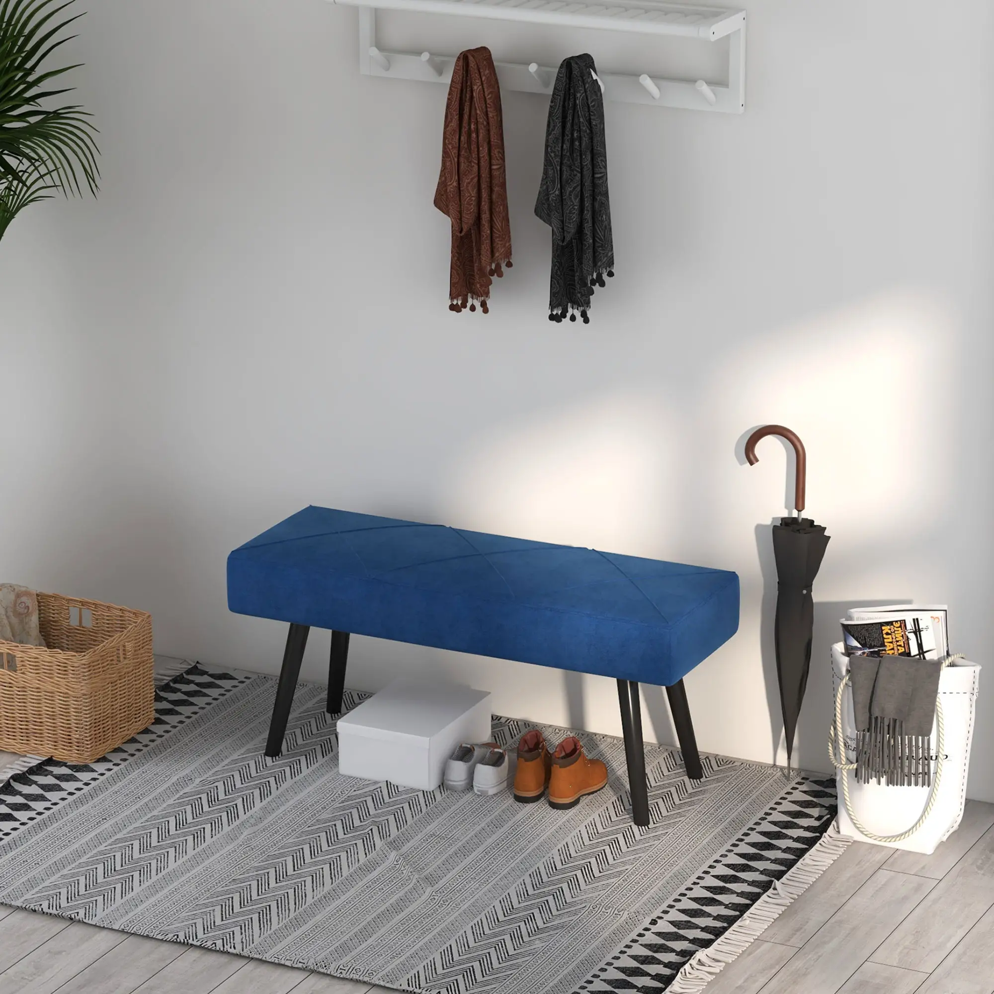 Velvet Ottoman Bench 100 x 36 x 45cm - Blue - 8