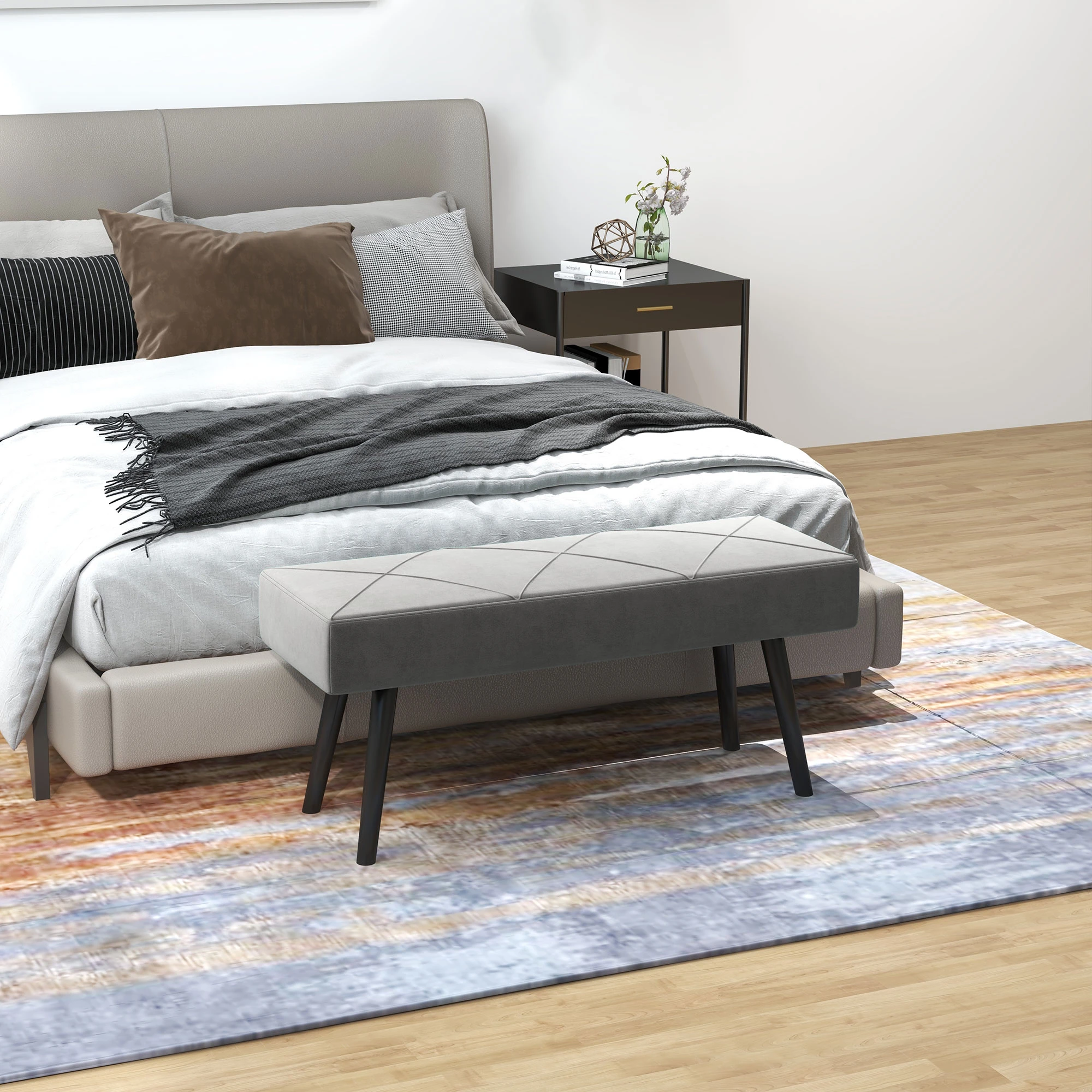 Velvet Ottoman Bench 100 x 36 x 45cm - Grey - 2