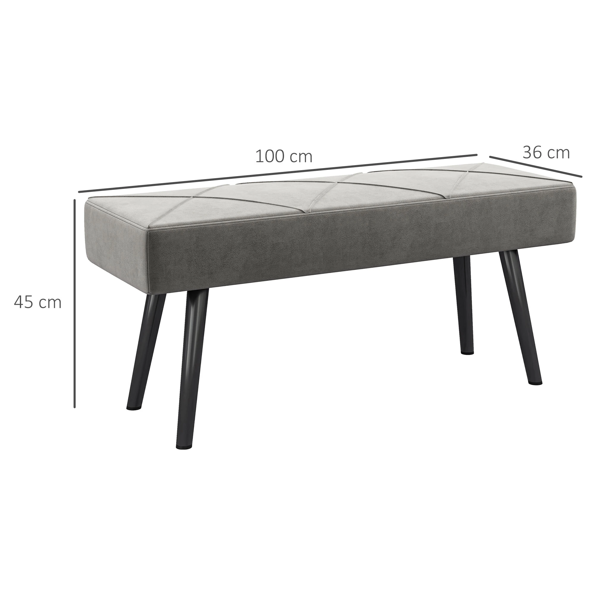 Velvet Ottoman Bench 100 x 36 x 45cm - Grey - 3