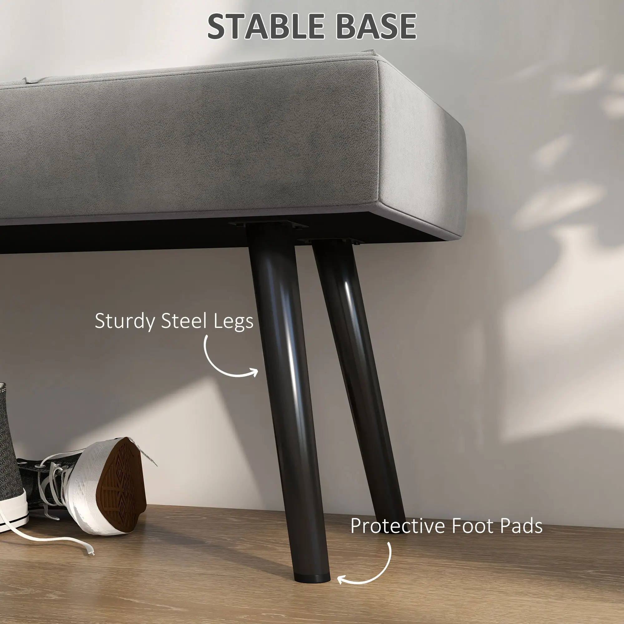 Velvet Ottoman Bench 100 x 36 x 45cm - Grey - 5