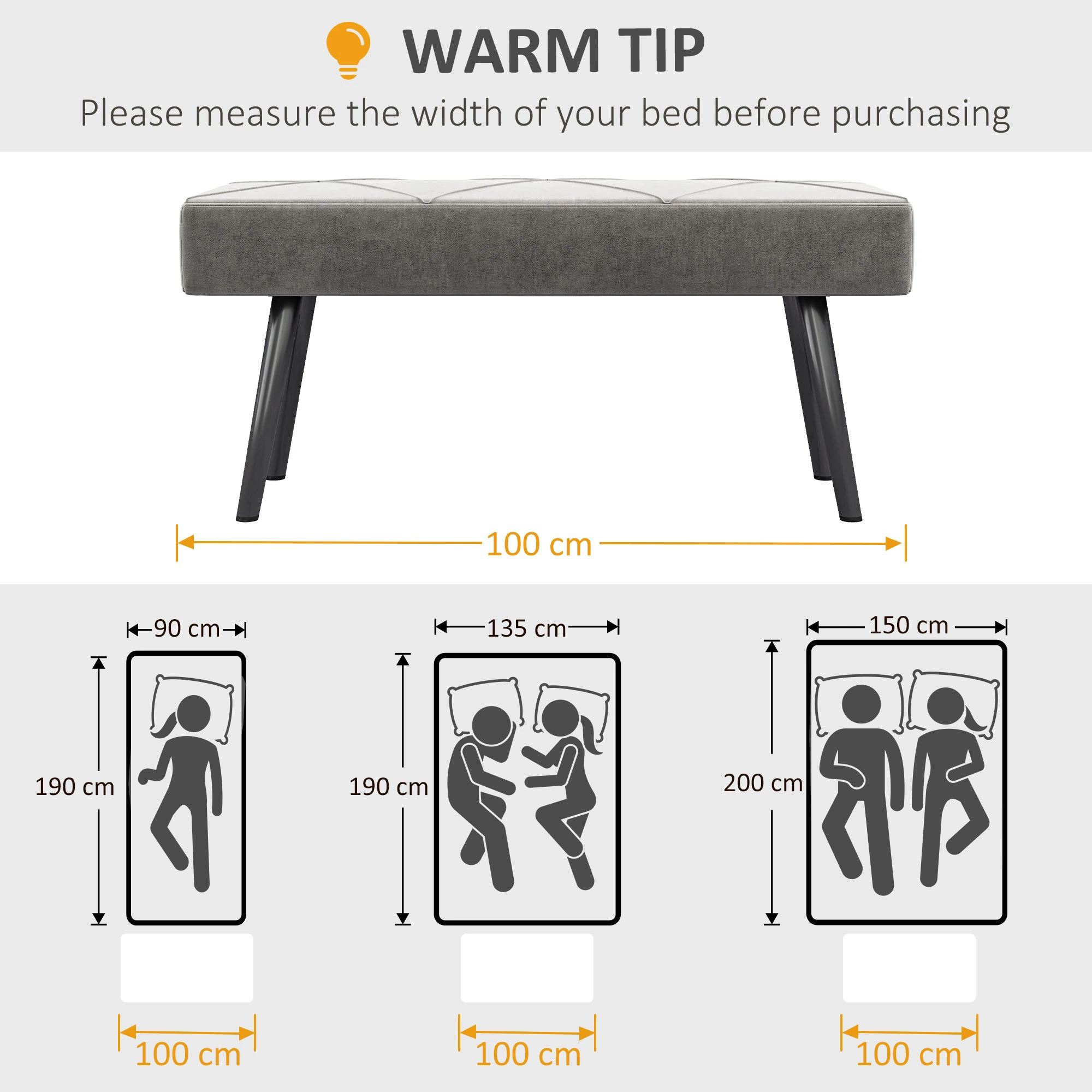 Velvet Ottoman Bench 100 x 36 x 45cm - Grey - 7