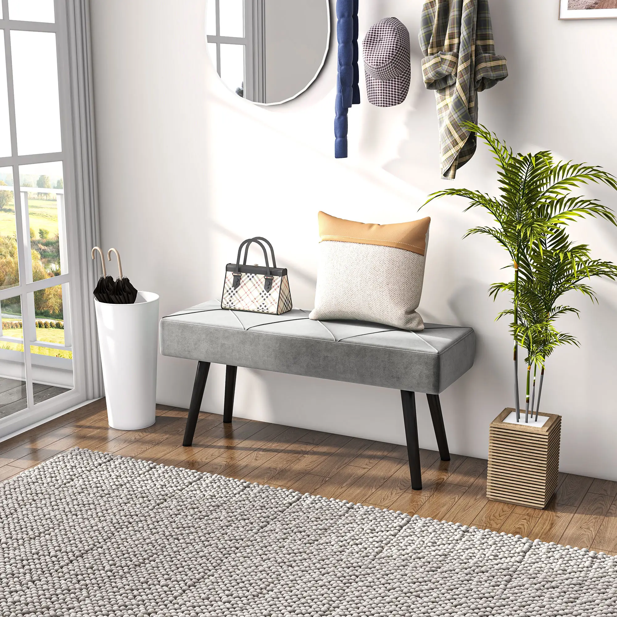 Velvet Ottoman Bench 100 x 36 x 45cm - Grey - 8