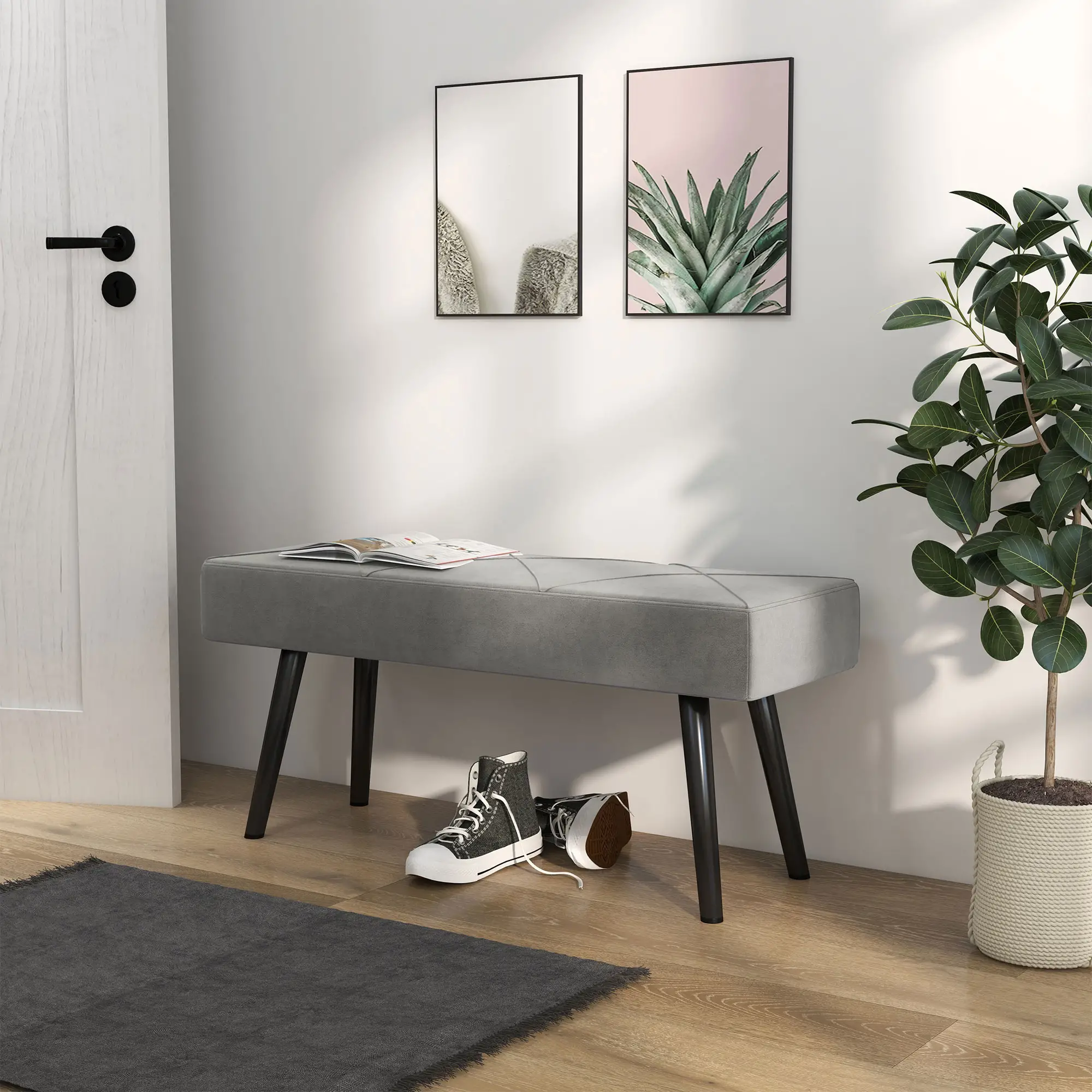 Velvet Ottoman Bench 100 x 36 x 45cm - Grey - 11