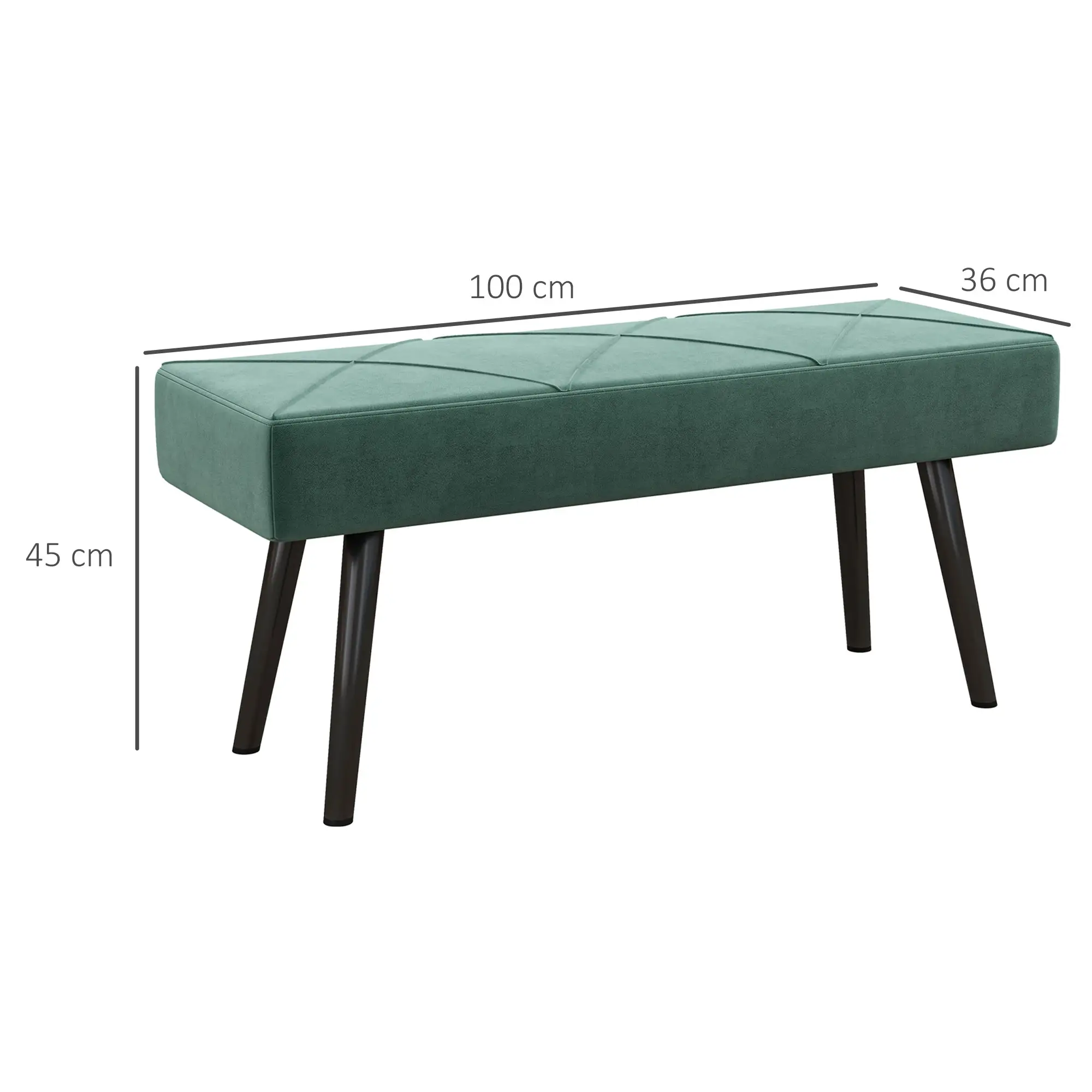 Velvet Ottoman Bench 100 x 36 x 45cm - Green - 3