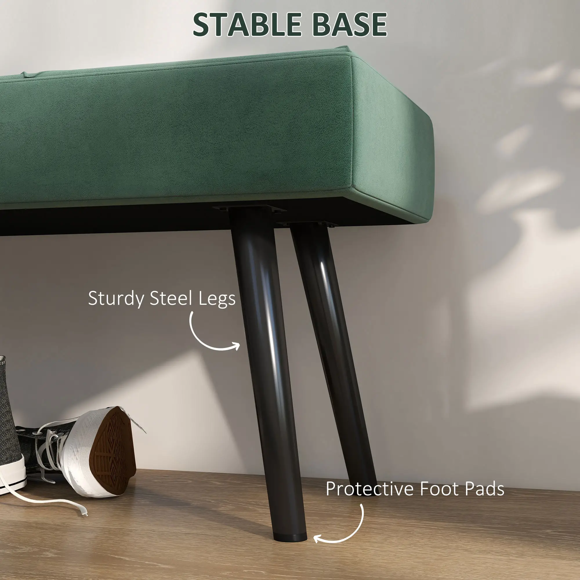 Velvet Ottoman Bench 100 x 36 x 45cm - Green - 5