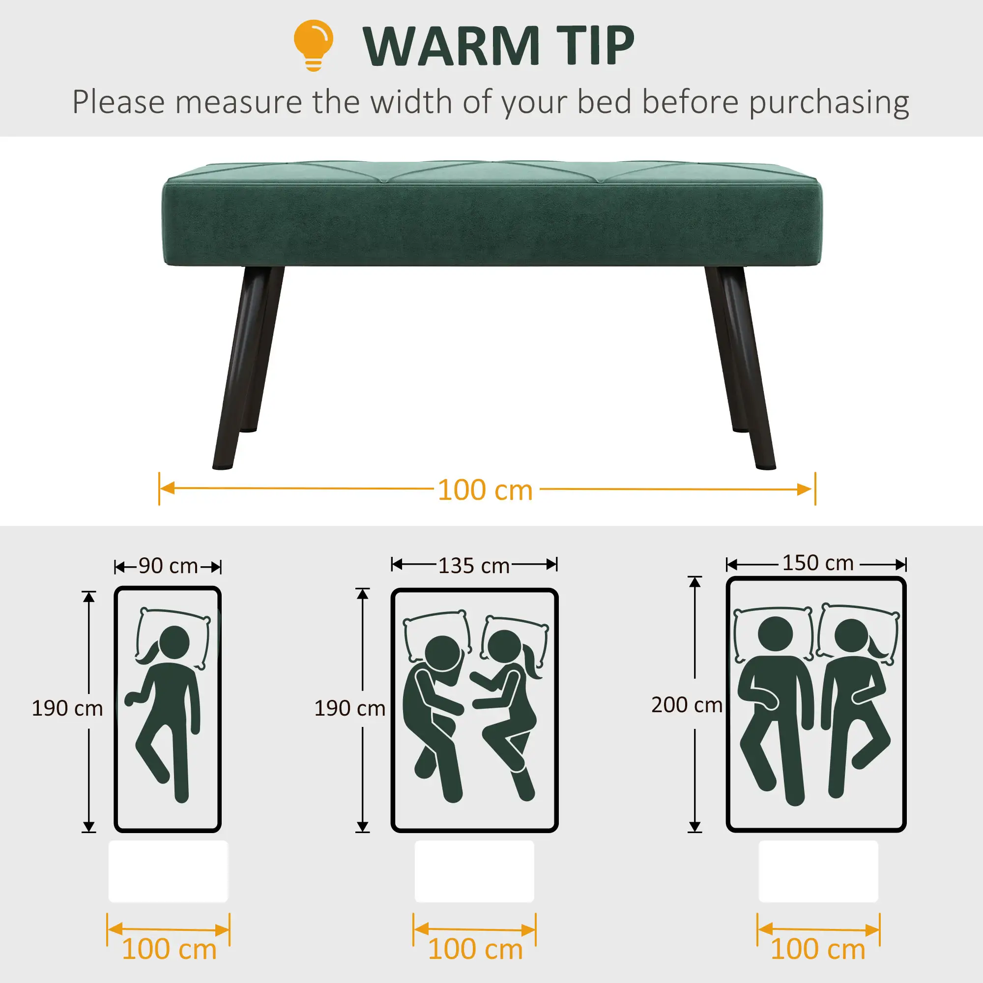 Velvet Ottoman Bench 100 x 36 x 45cm - Green - 7