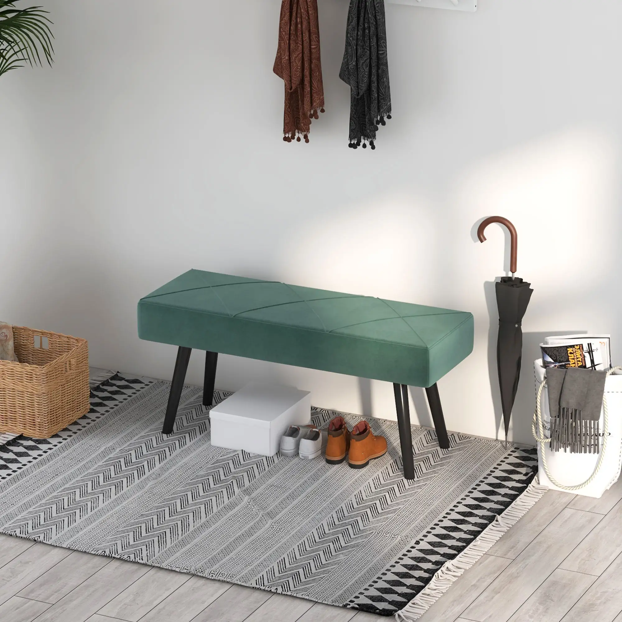 Velvet Ottoman Bench 100 x 36 x 45cm - Green - 8
