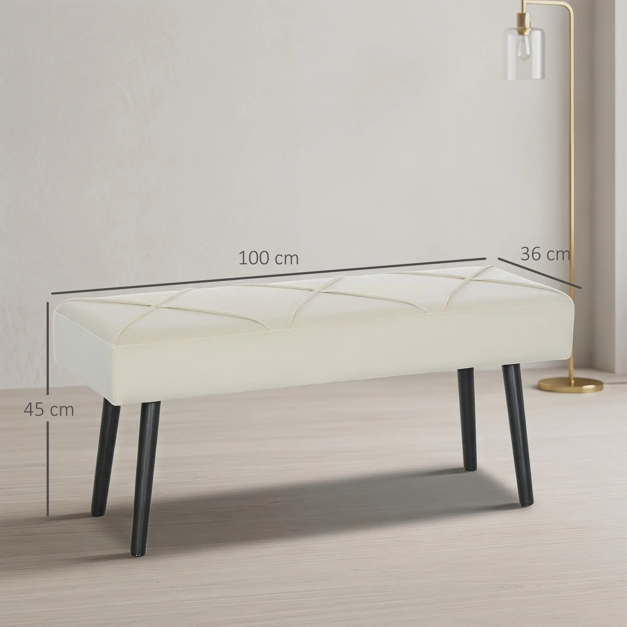 Velvet Ottoman Bench 100 x 36 x 45cm - Cream - 3