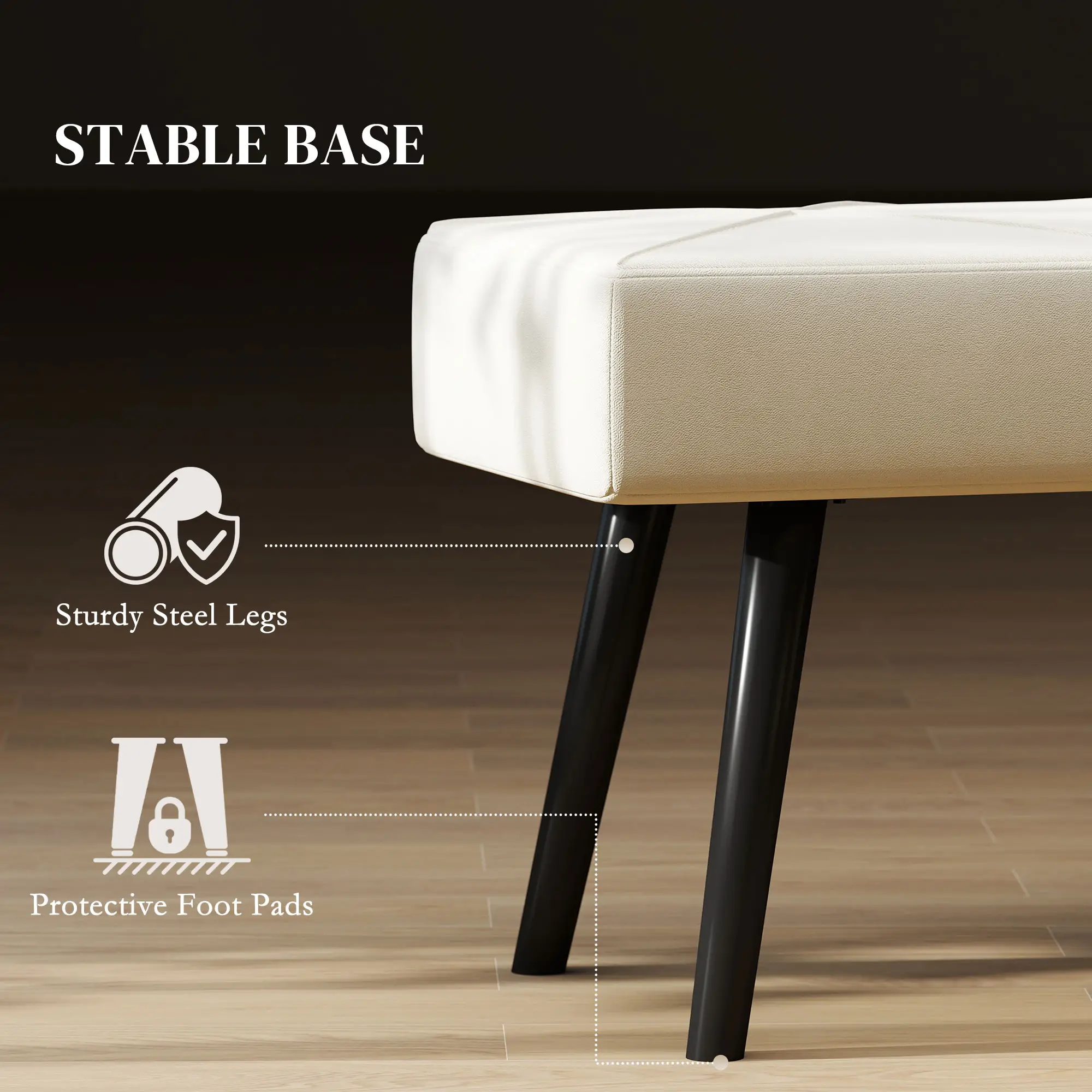 Velvet Ottoman Bench 100 x 36 x 45cm - Cream - 5