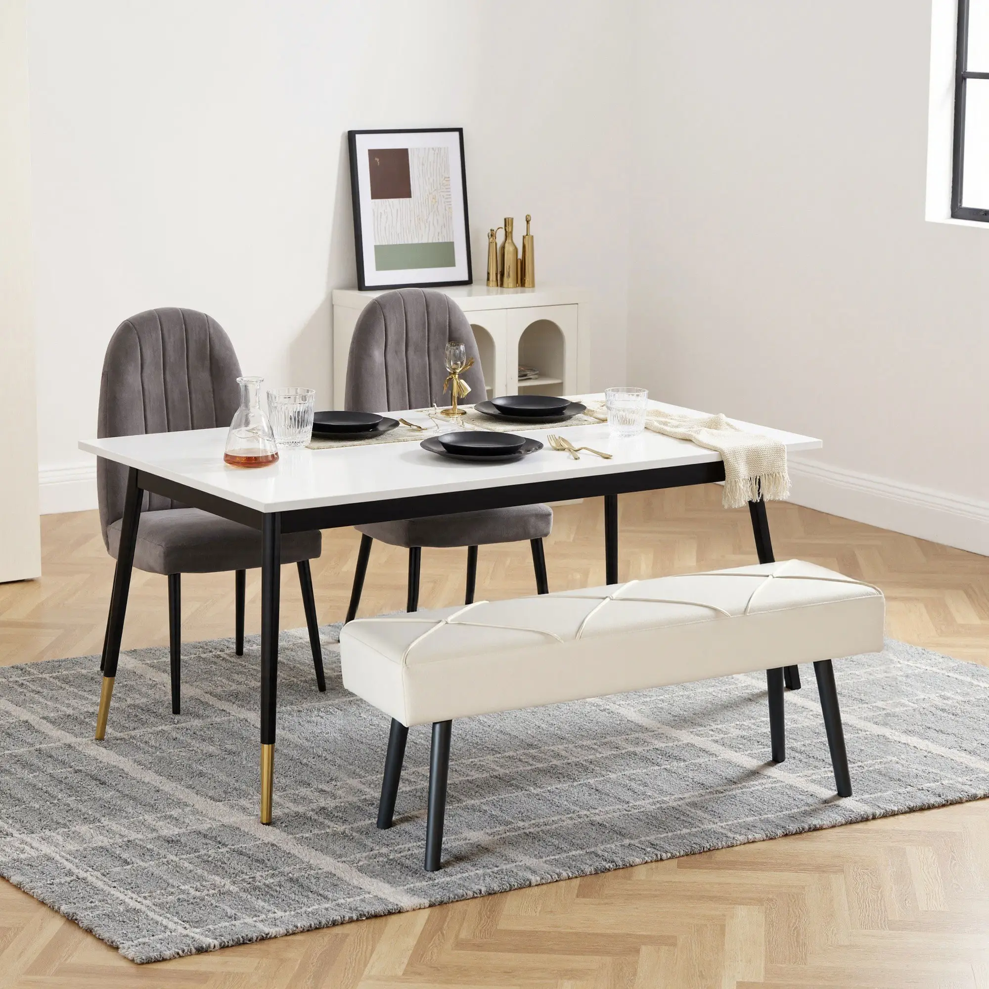 Velvet Ottoman Bench 100 x 36 x 45cm - Cream - 7