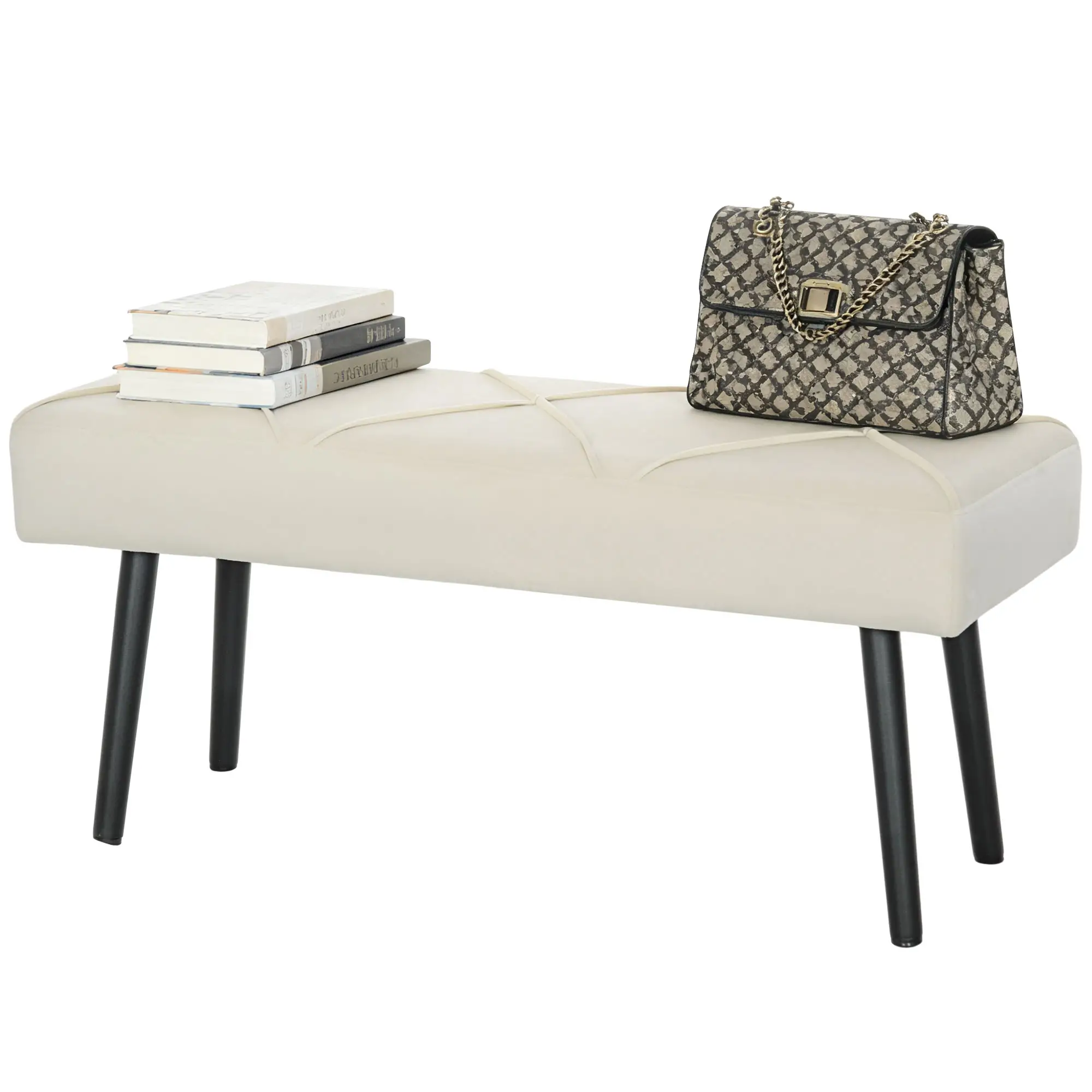 Velvet Ottoman Bench 100 x 36 x 45cm - Cream - 14