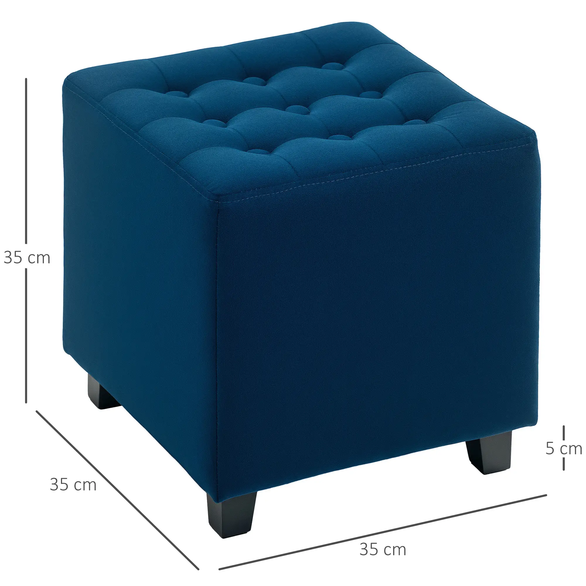 Square Velvet Footstool 35 x 35 x 35cm - Blue - 3