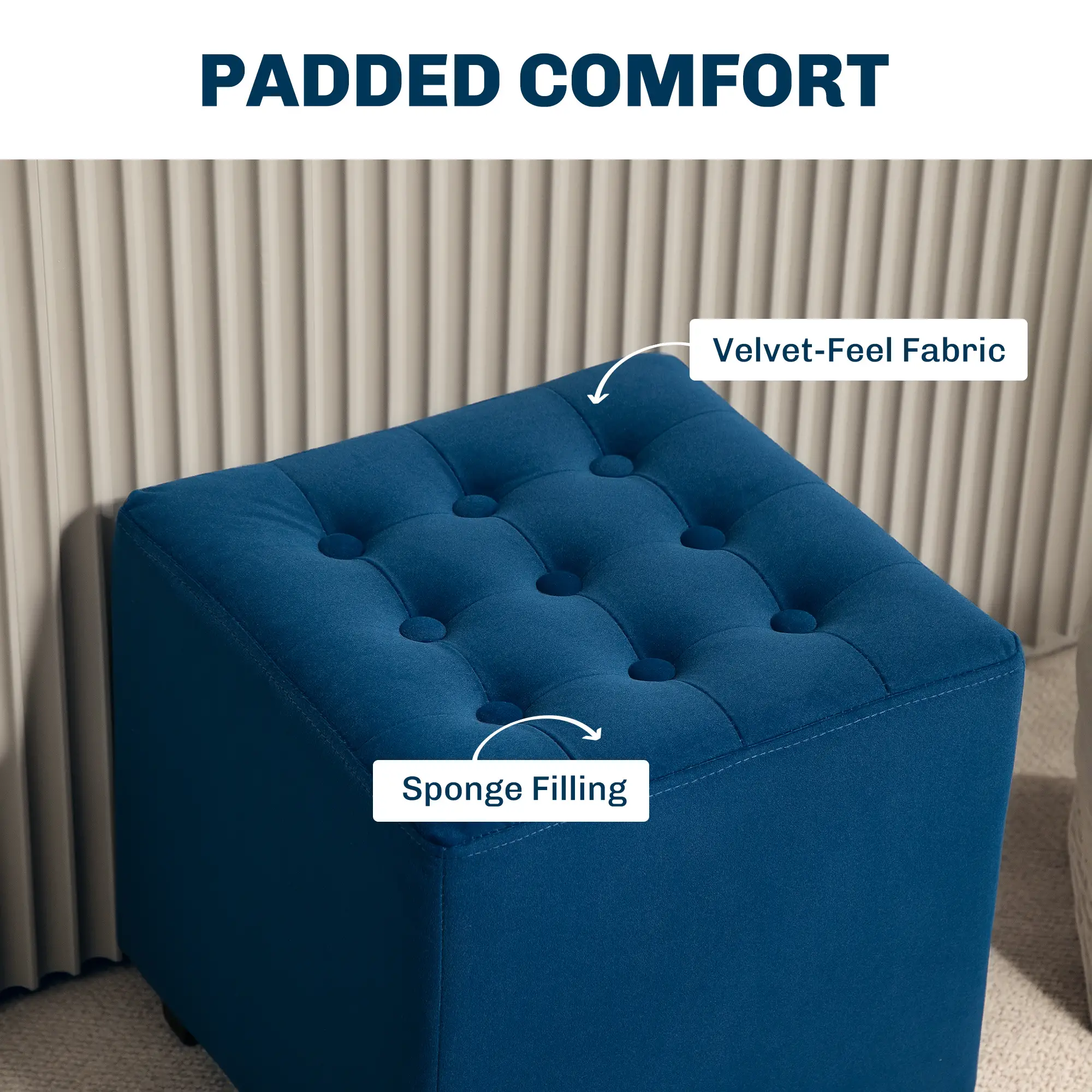 Square Velvet Footstool 35 x 35 x 35cm - Blue - 5