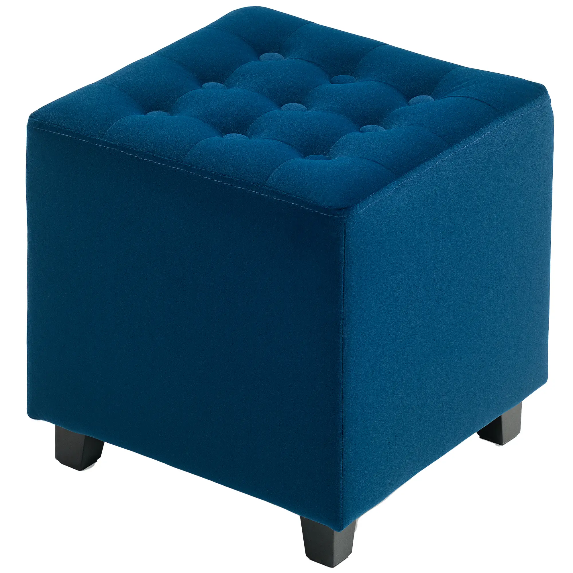 Square Velvet Footstool 35 x 35 x 35cm - Blue - 11