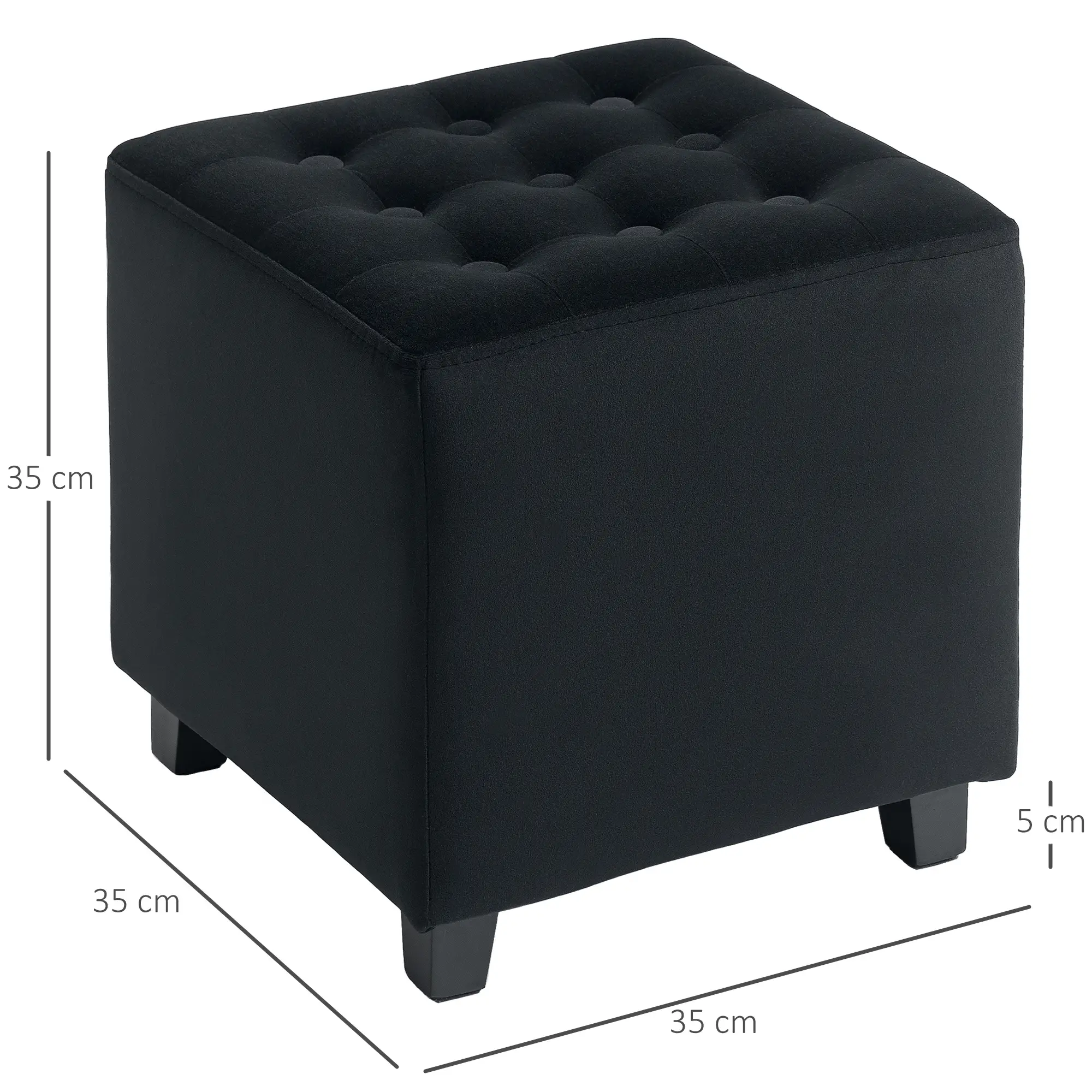 Square Velvet Footstool 35 x 35 x 35cm - Charcoal Grey - 3