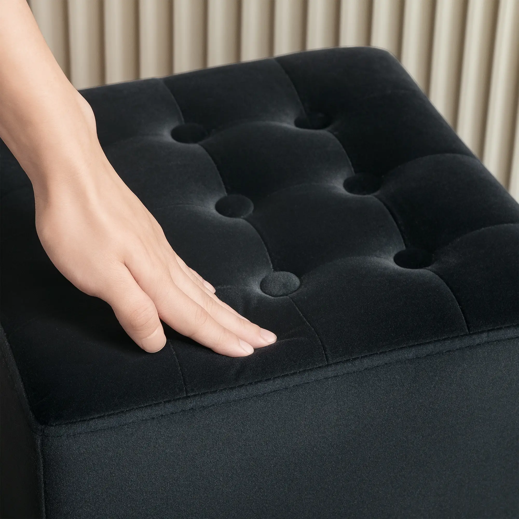 Square Velvet Footstool 35 x 35 x 35cm - Charcoal Grey - 8