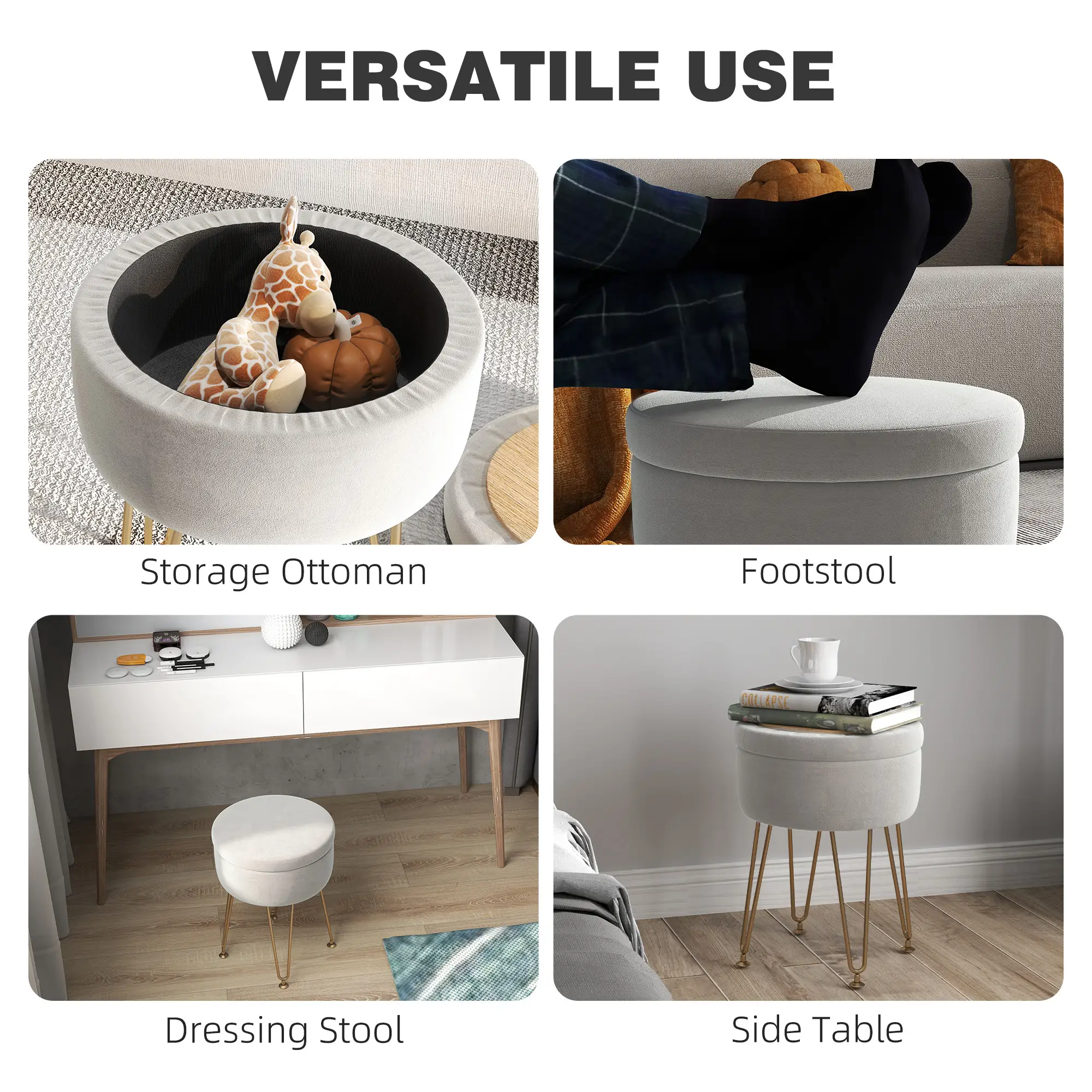 Velvet Storage Ottoman 33 x 43cm - Cream White - 5
