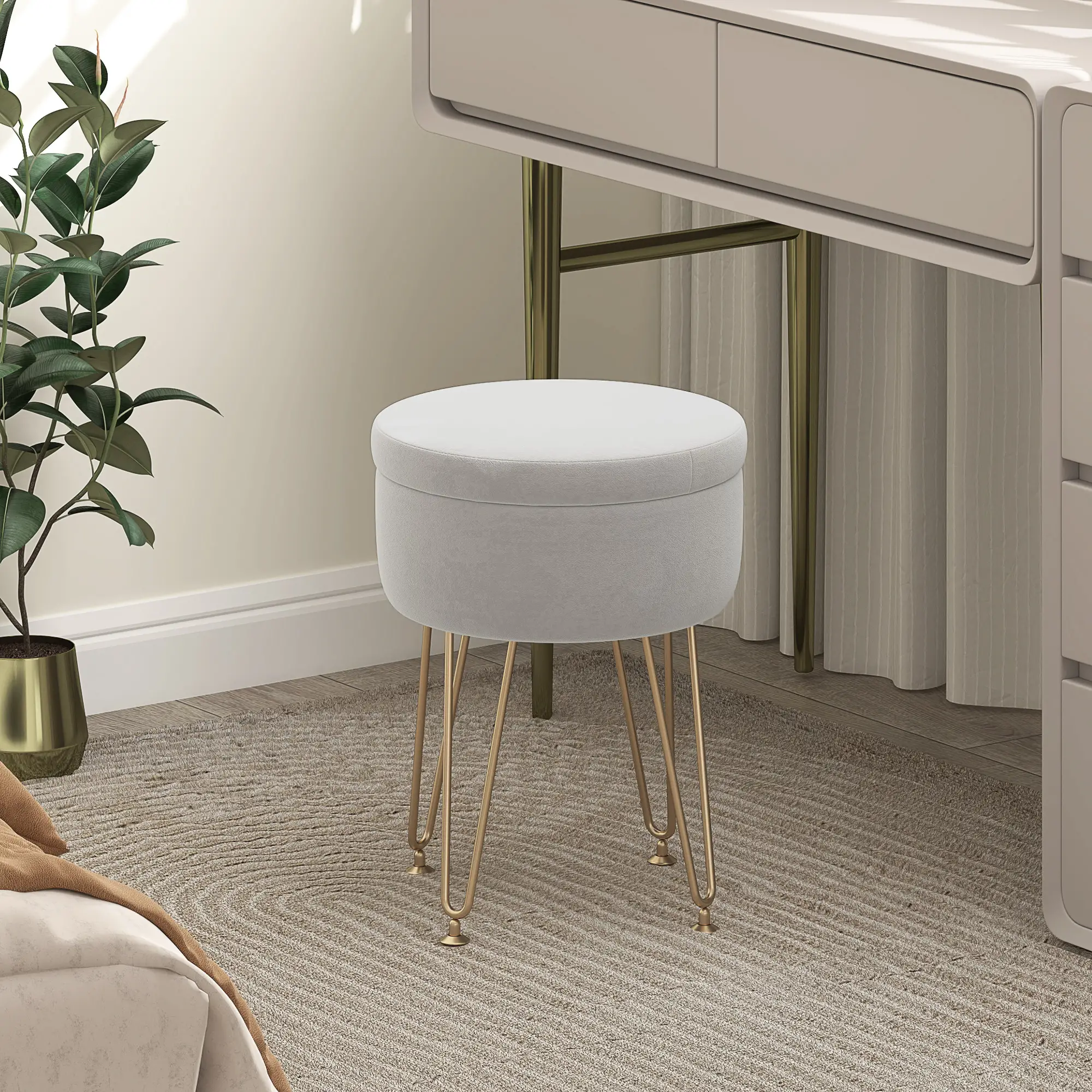 Velvet Storage Ottoman 33 x 43cm - Cream White - 10