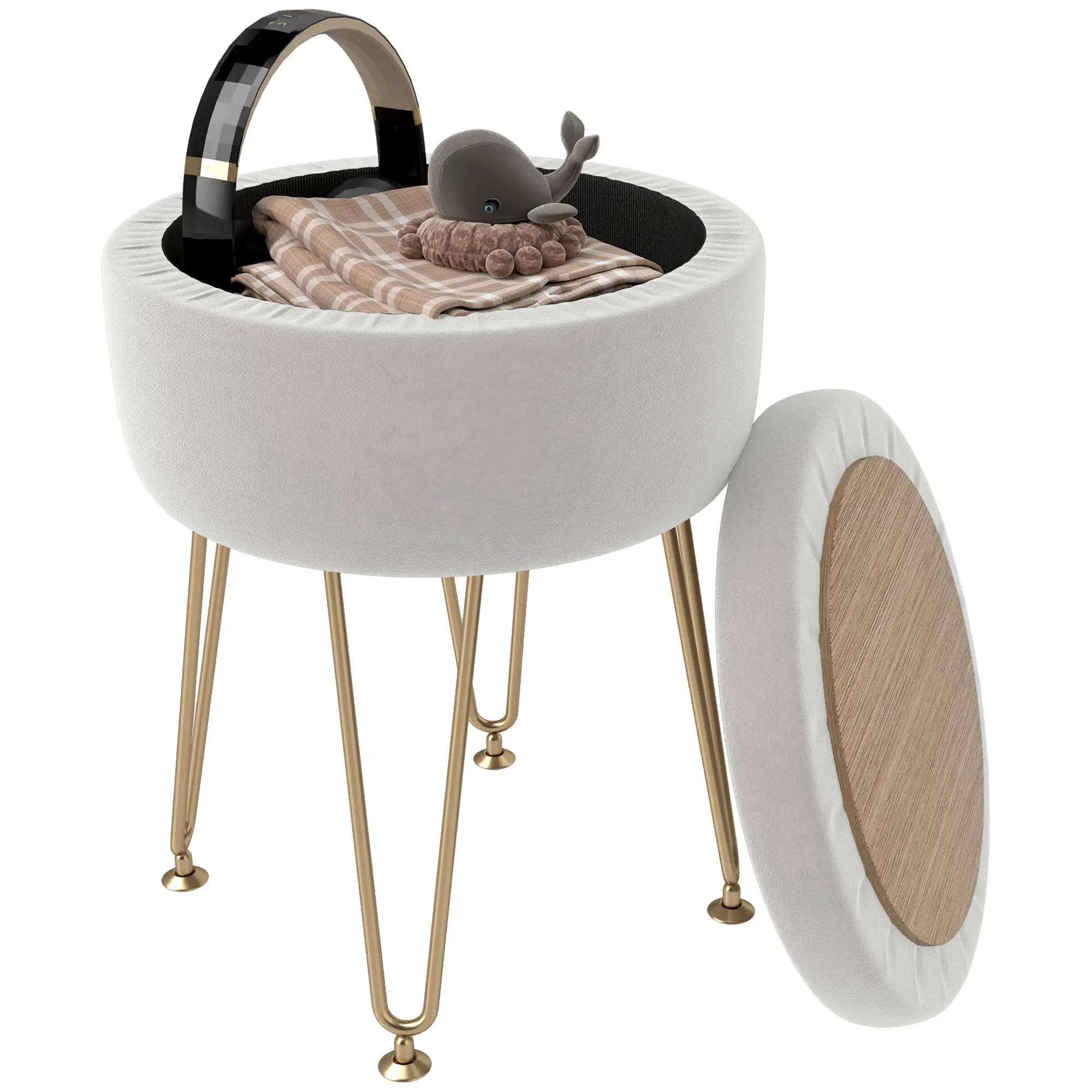 Velvet Storage Ottoman 33 x 43cm - Cream White - 11