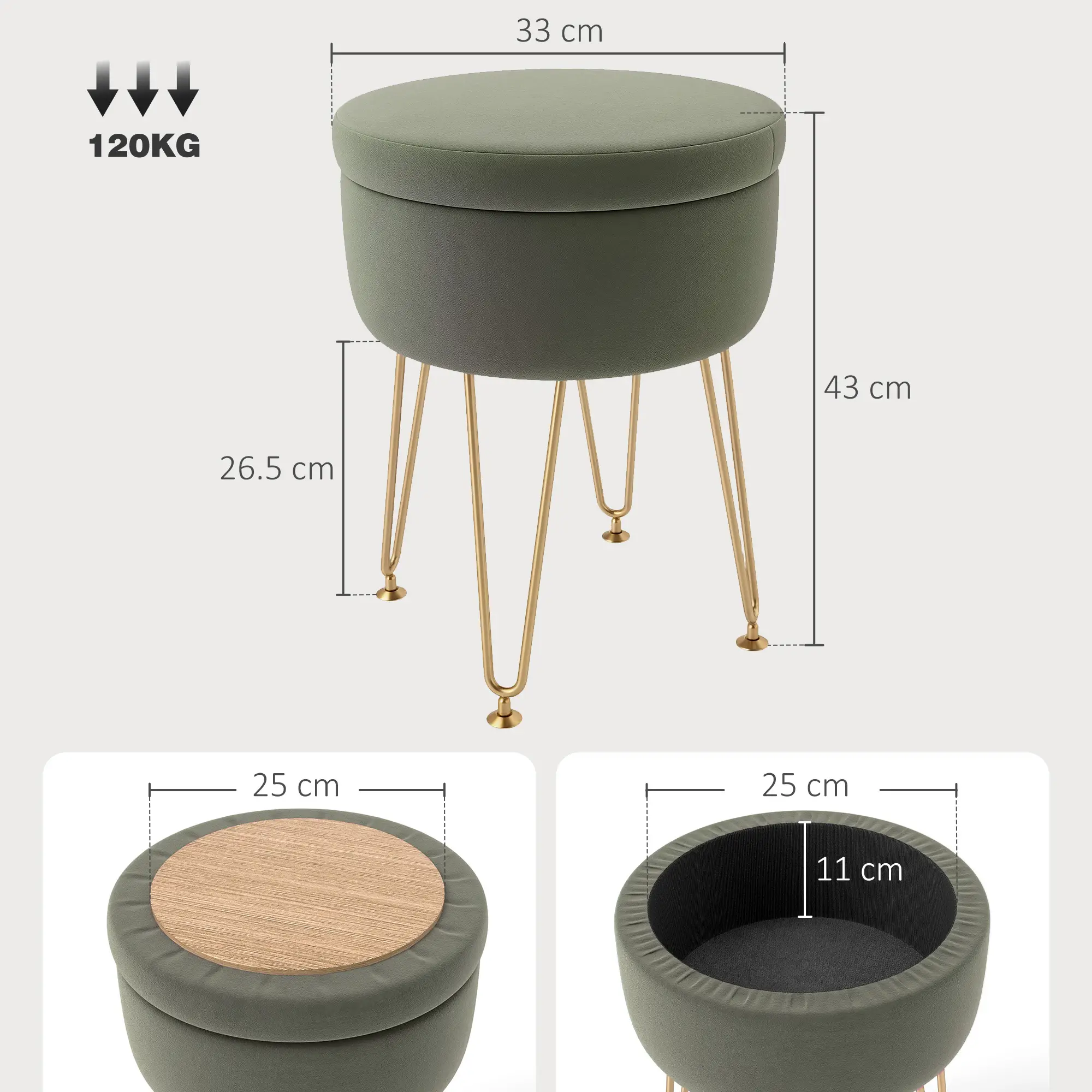 Velvet Storage Ottoman 33 x 43cm - Green - 3