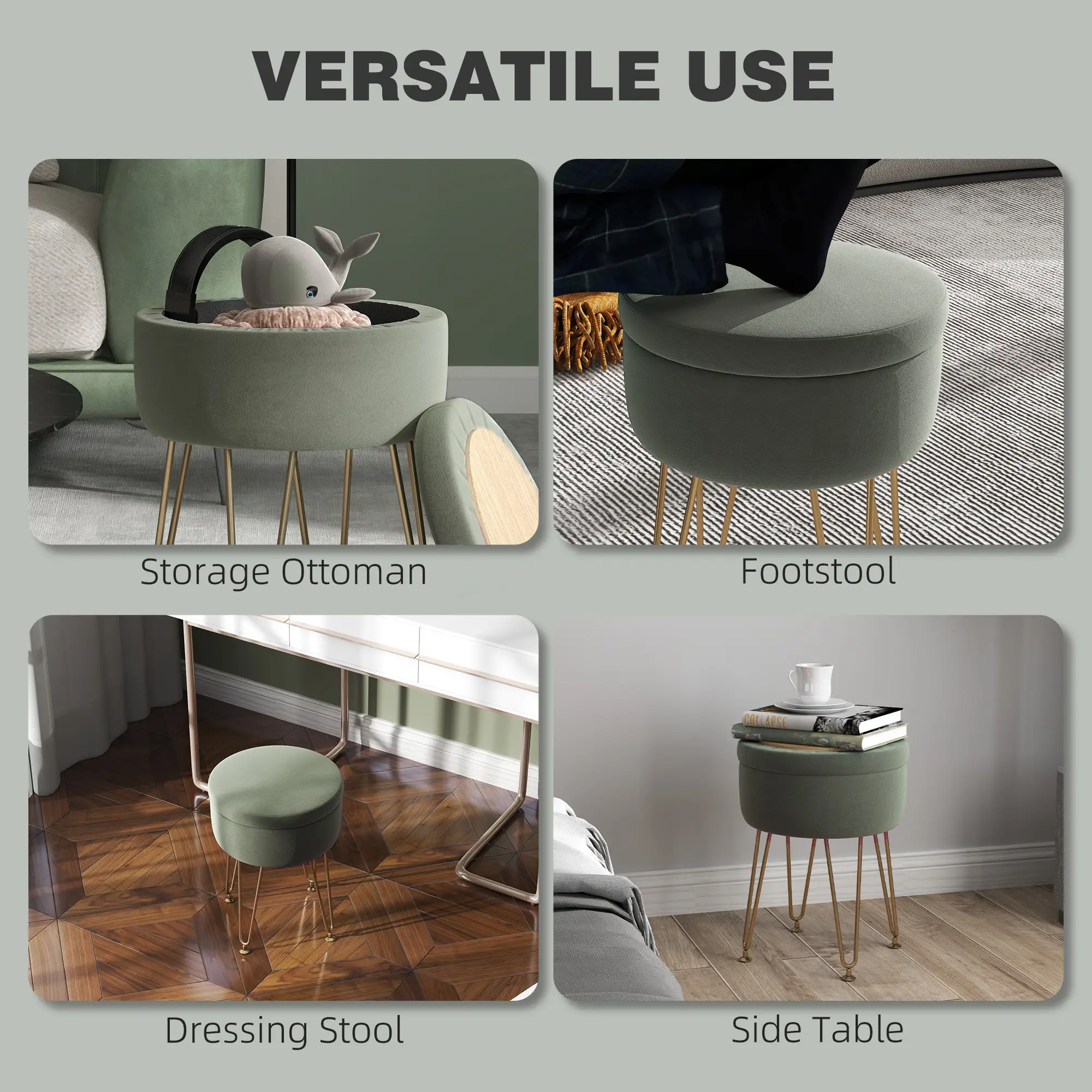 Velvet Storage Ottoman 33 x 43cm - Green - 5