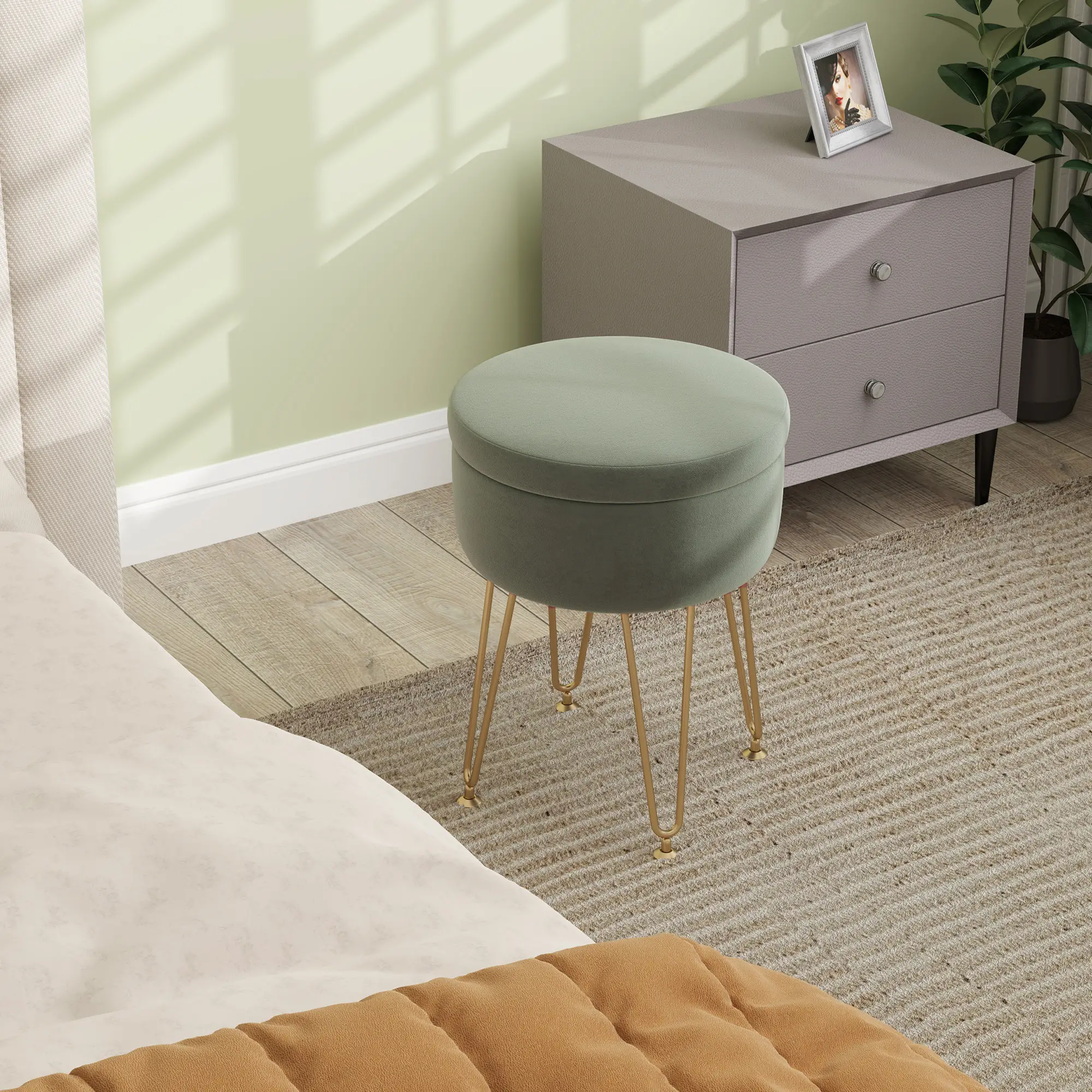 Velvet Storage Ottoman 33 x 43cm - Green - 10