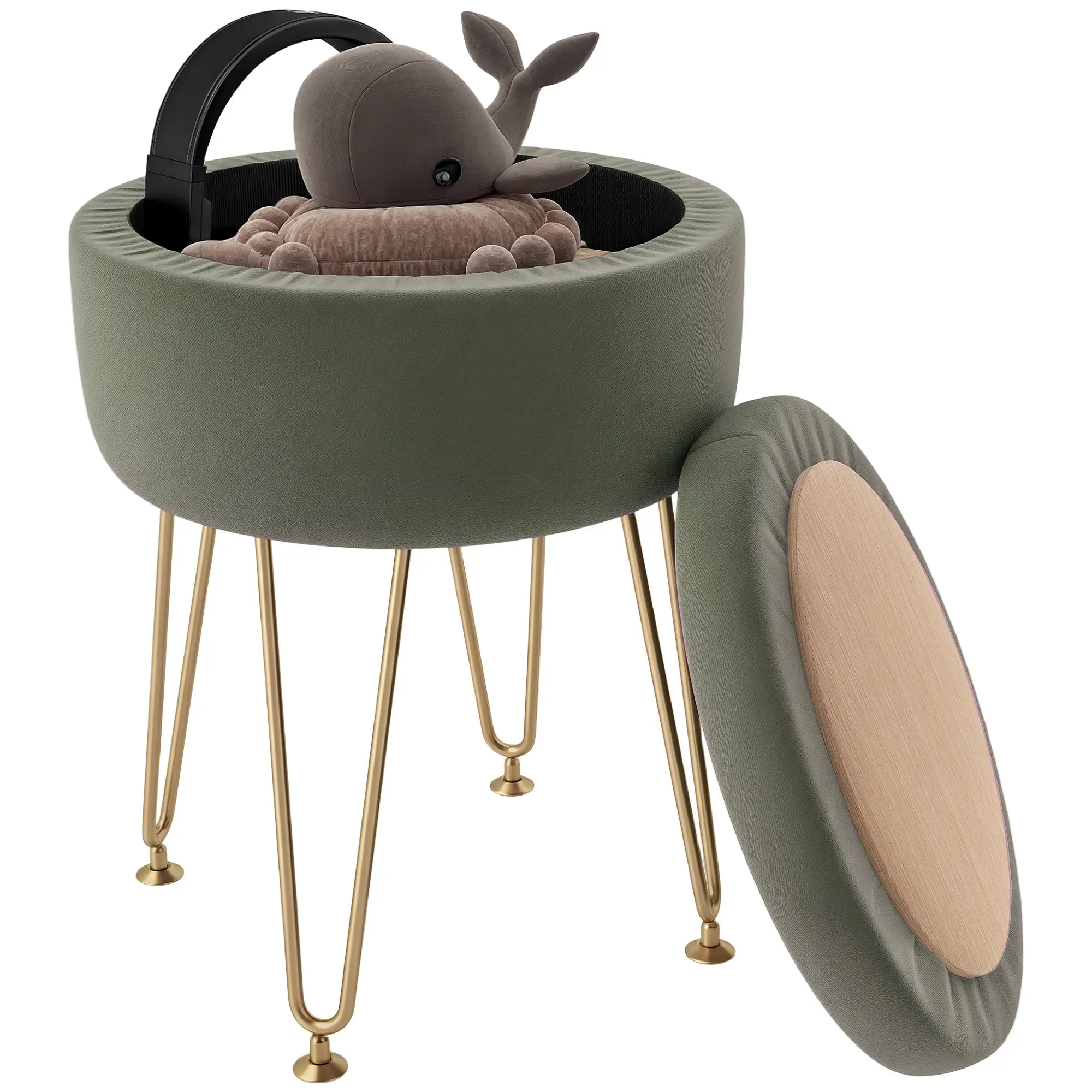 Velvet Storage Ottoman 33 x 43cm - Green - 11