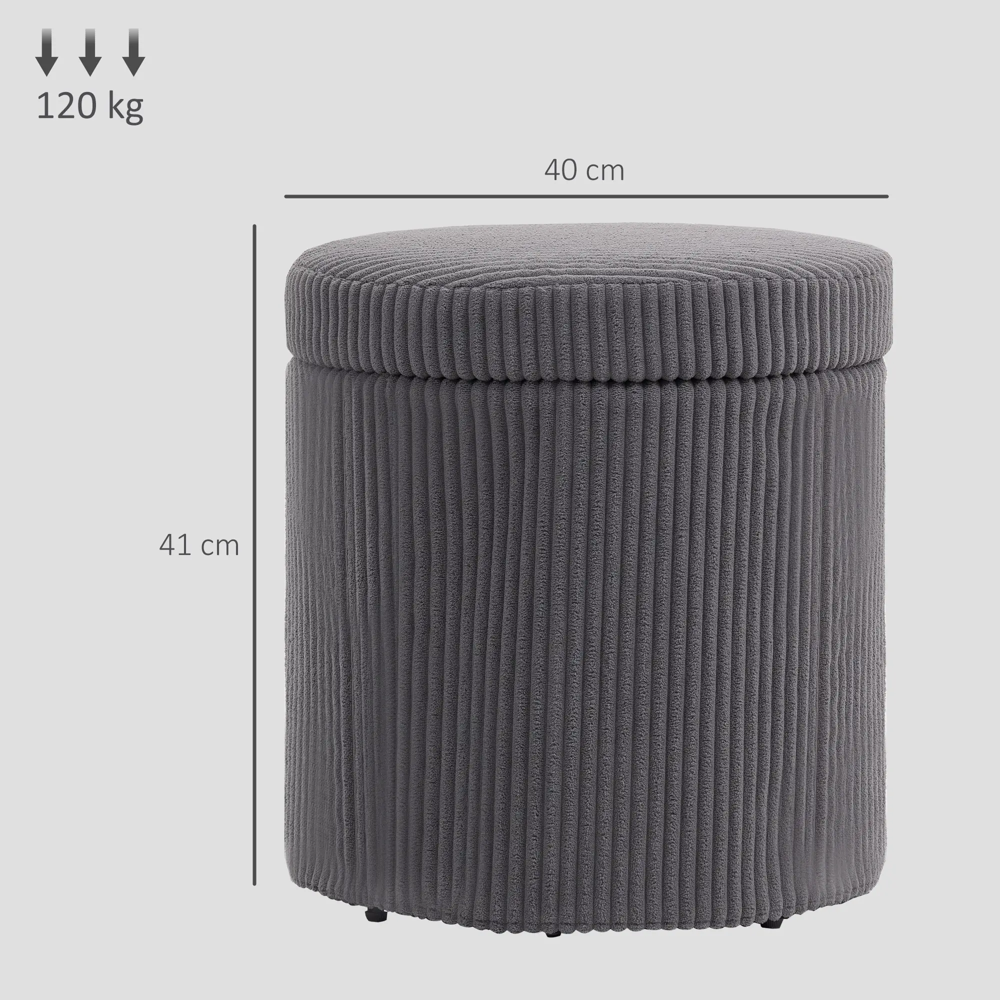 Round Corduroy Storage Ottoman 40 x 41cm - Grey - 3