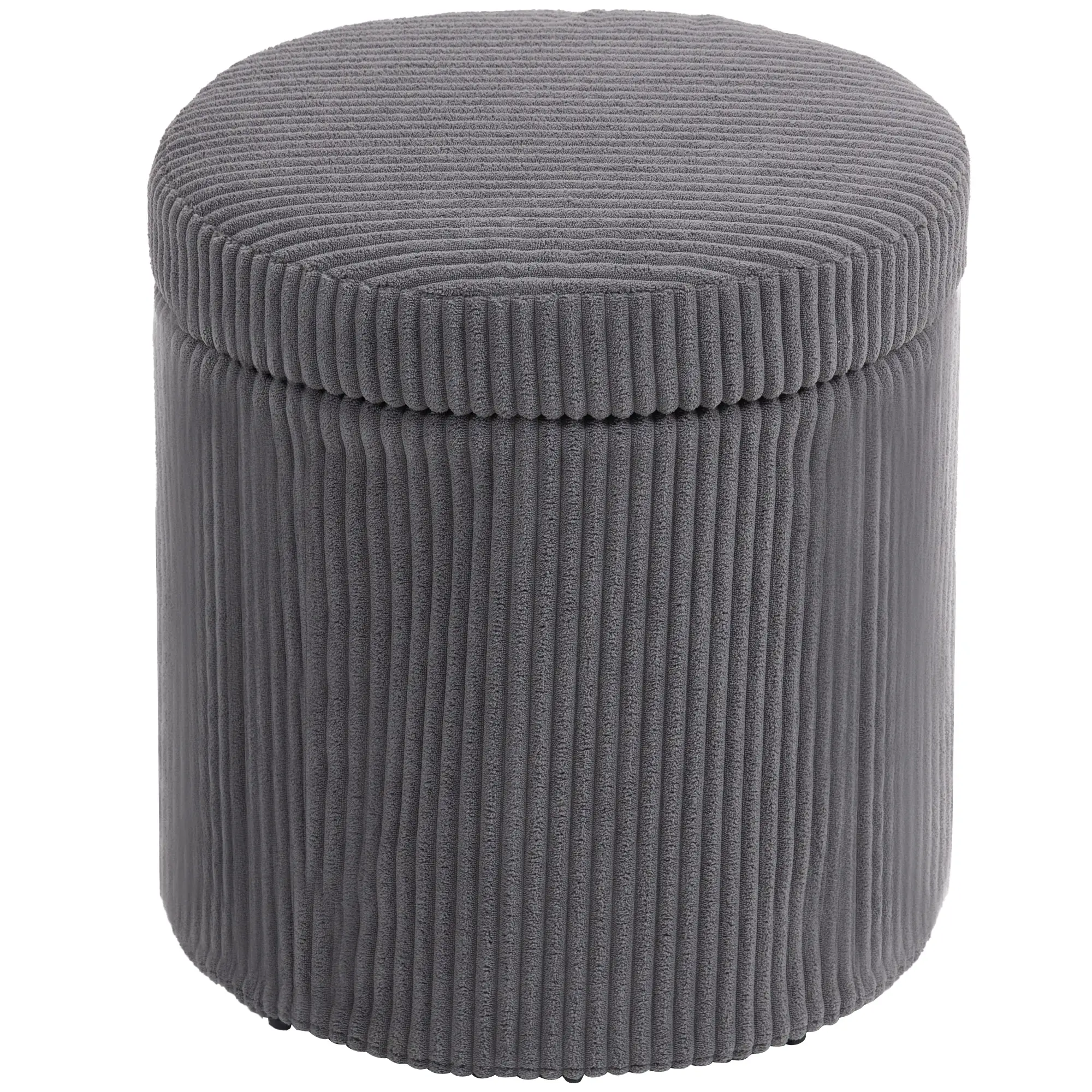 Round Corduroy Storage Ottoman 40 x 41cm - Grey - 11