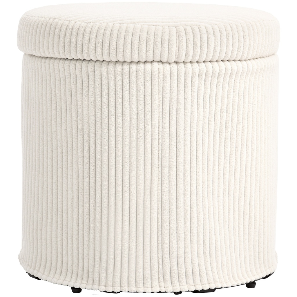 Round Corduroy Storage Ottoman 40 x 41cm - Beige - 1