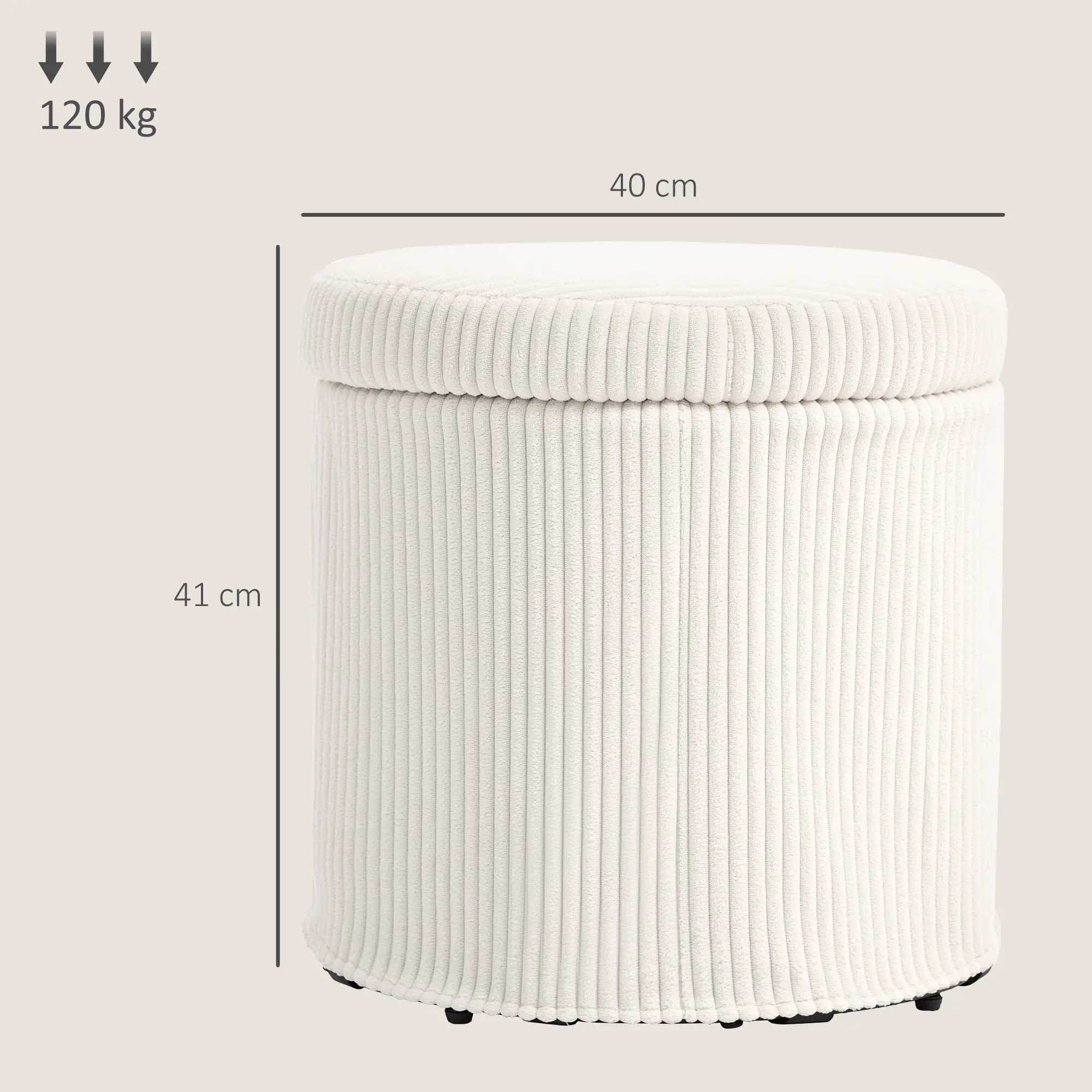 Round Corduroy Storage Ottoman 40 x 41cm - Beige - 3