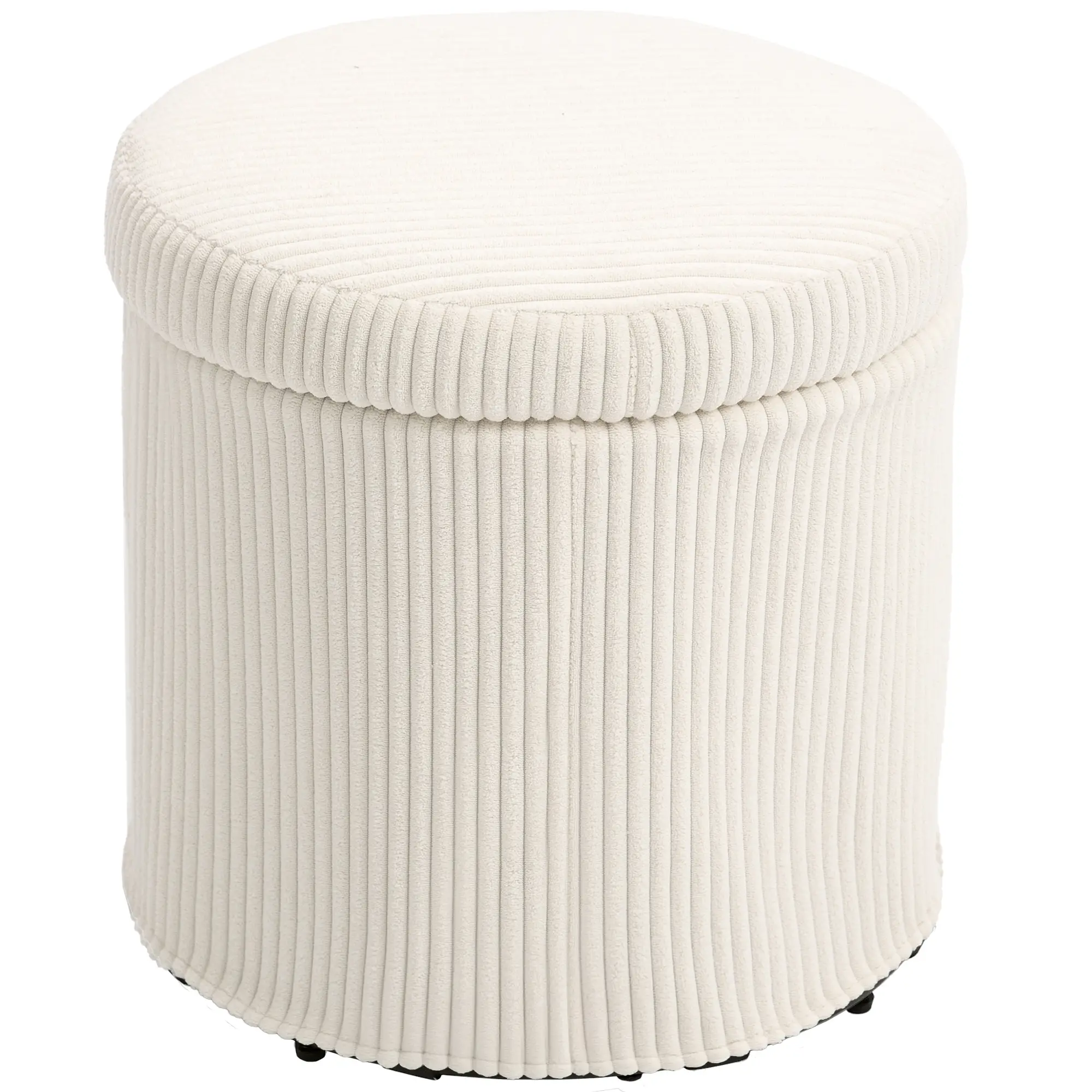Round Corduroy Storage Ottoman 40 x 41cm - Beige - 11