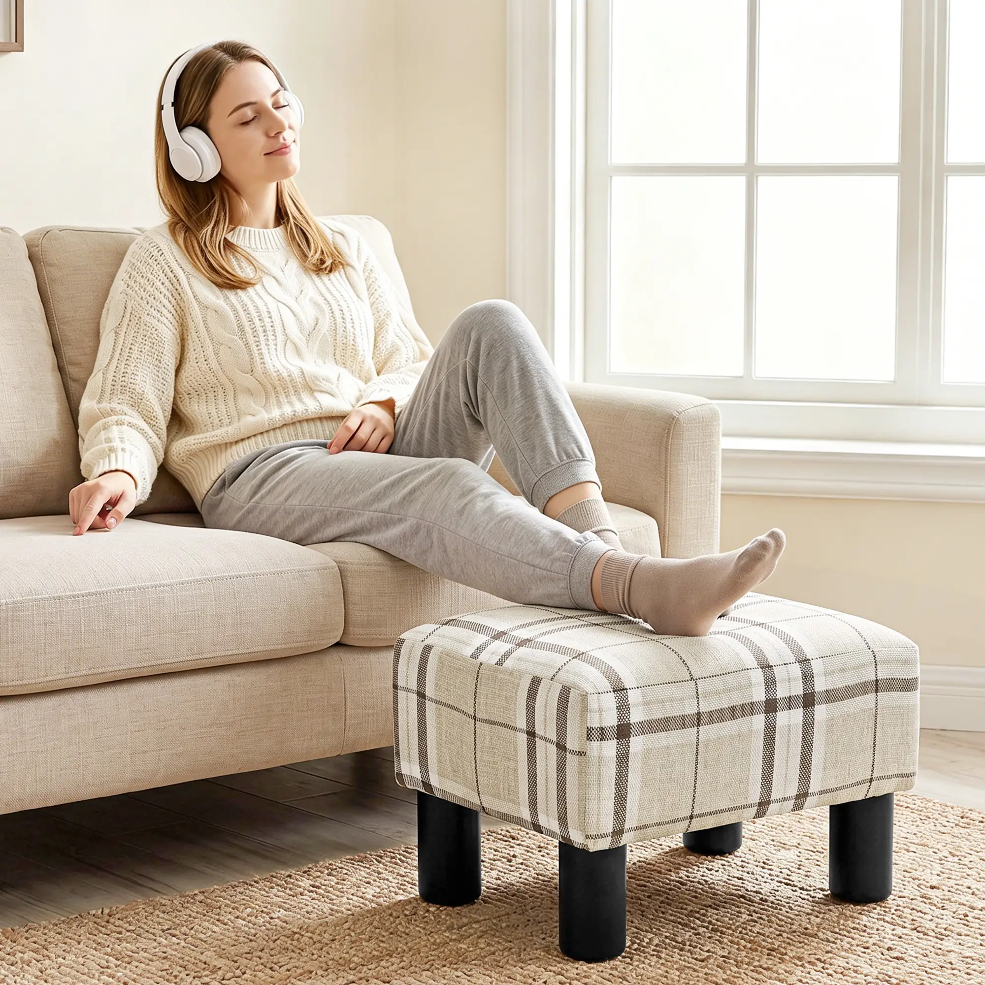Linen Footstool 40 x 30 x 24cm - Multi-Colored - 2