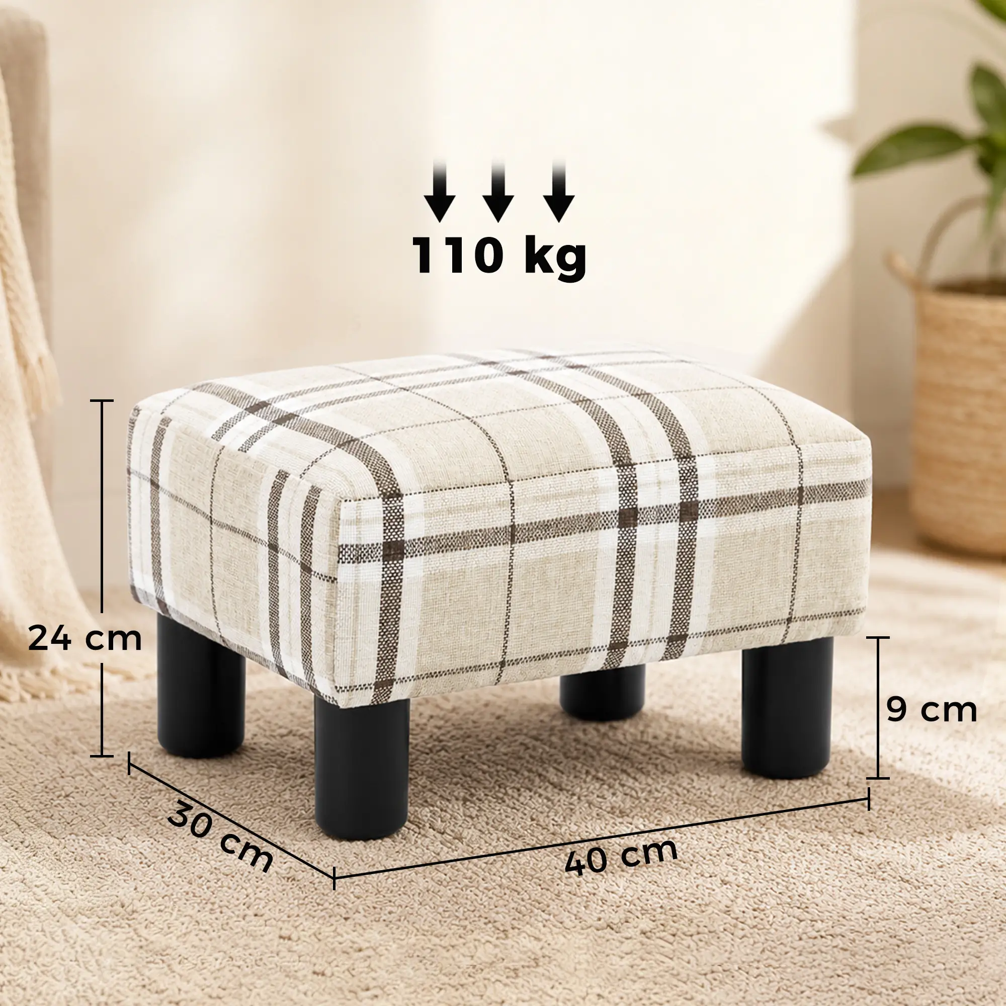 Linen Footstool 40 x 30 x 24cm - Multi-Colored - 3