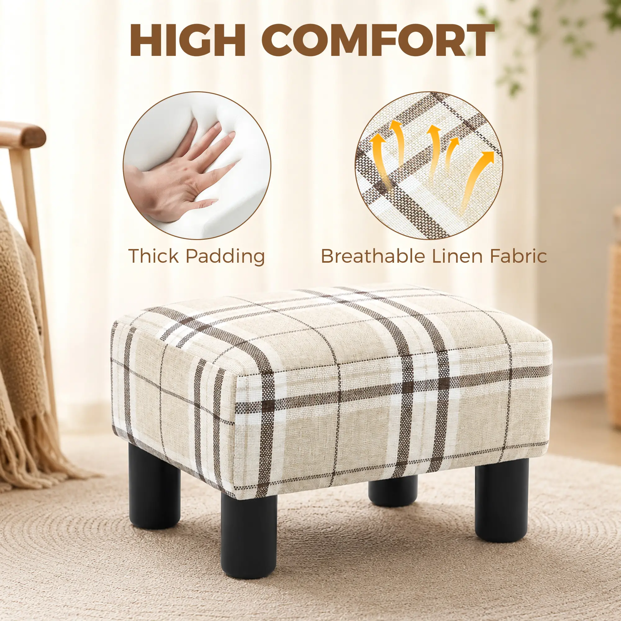 Linen Footstool 40 x 30 x 24cm - Multi-Colored - 4