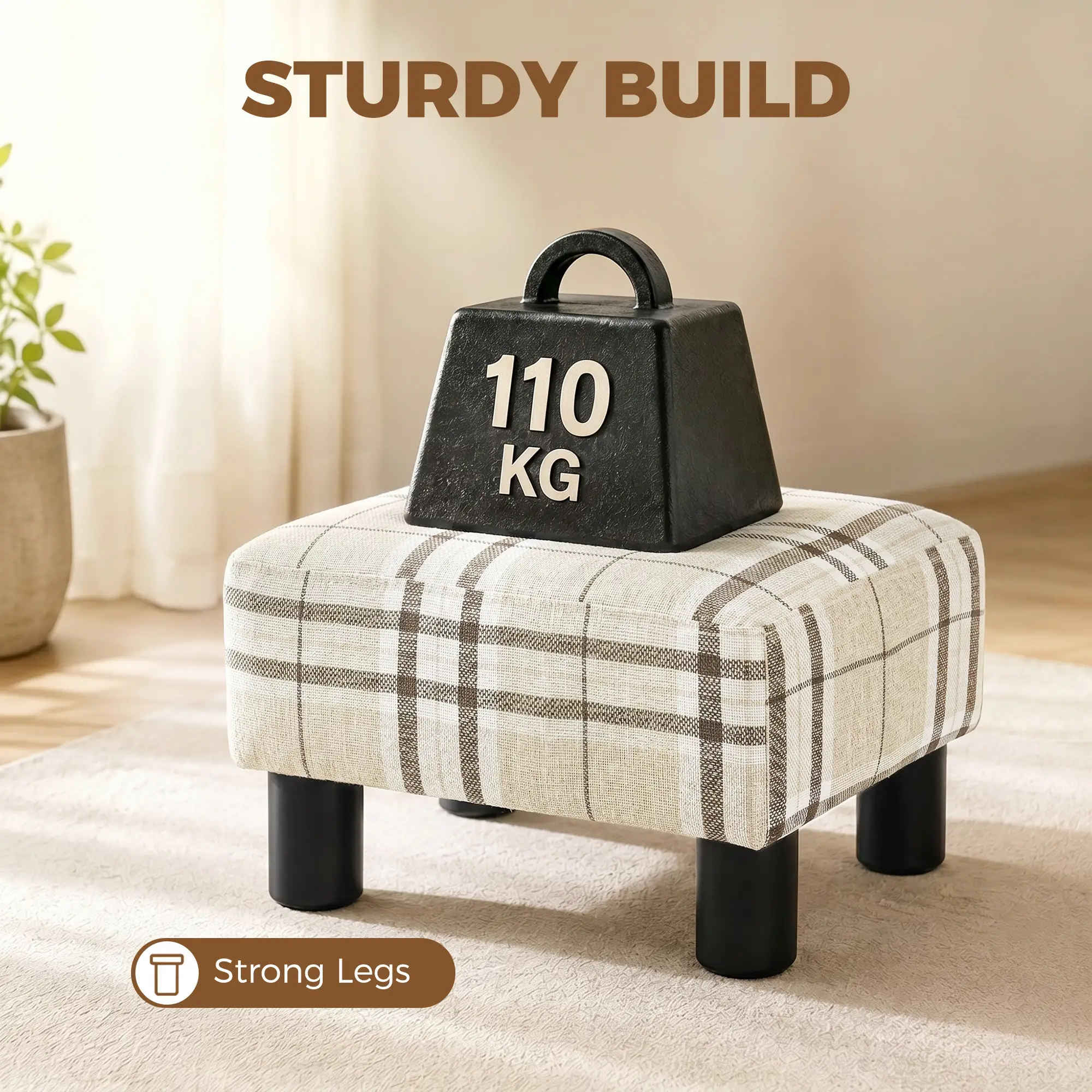 Linen Footstool 40 x 30 x 24cm - Multi-Colored - 5