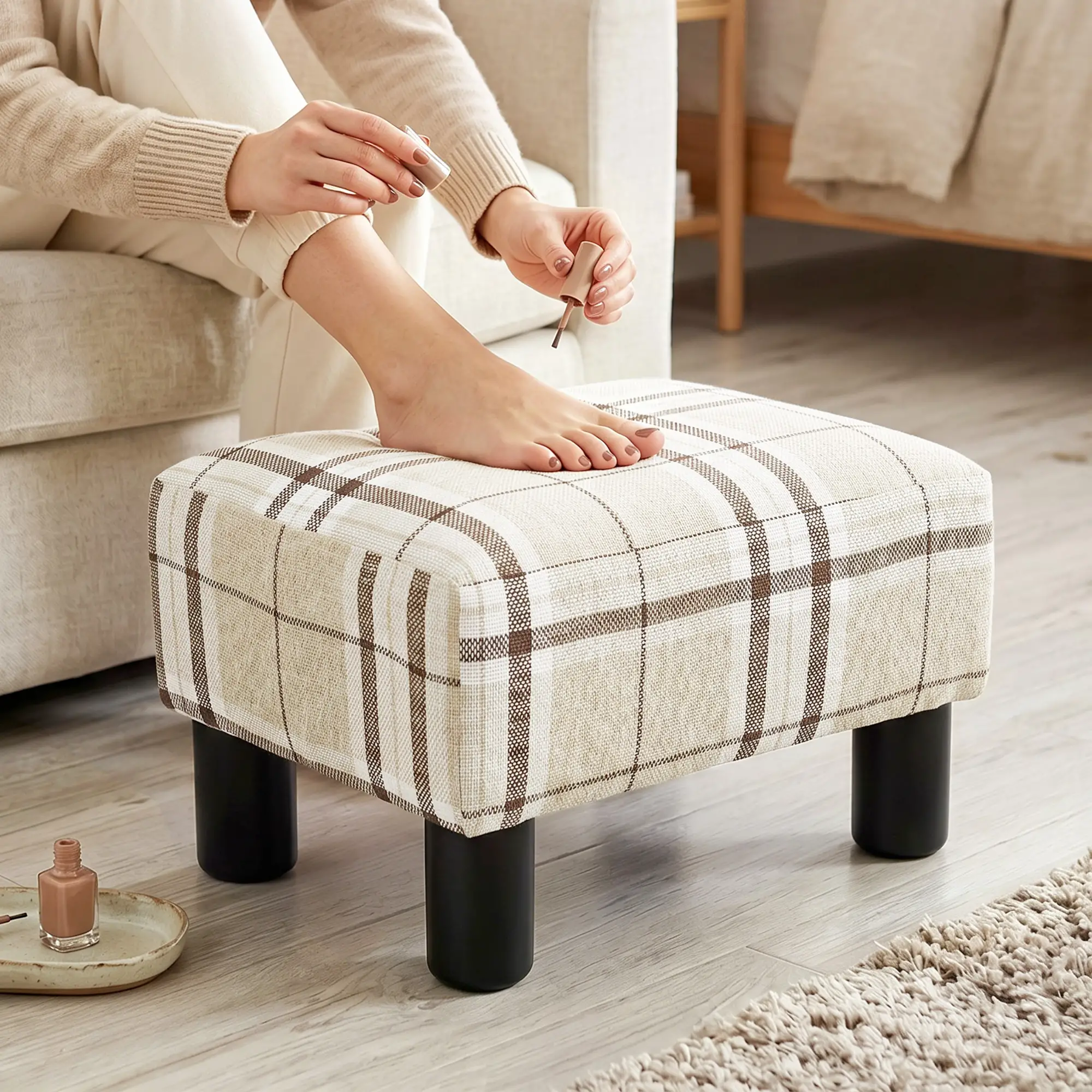 Linen Footstool 40 x 30 x 24cm - Multi-Colored - 6