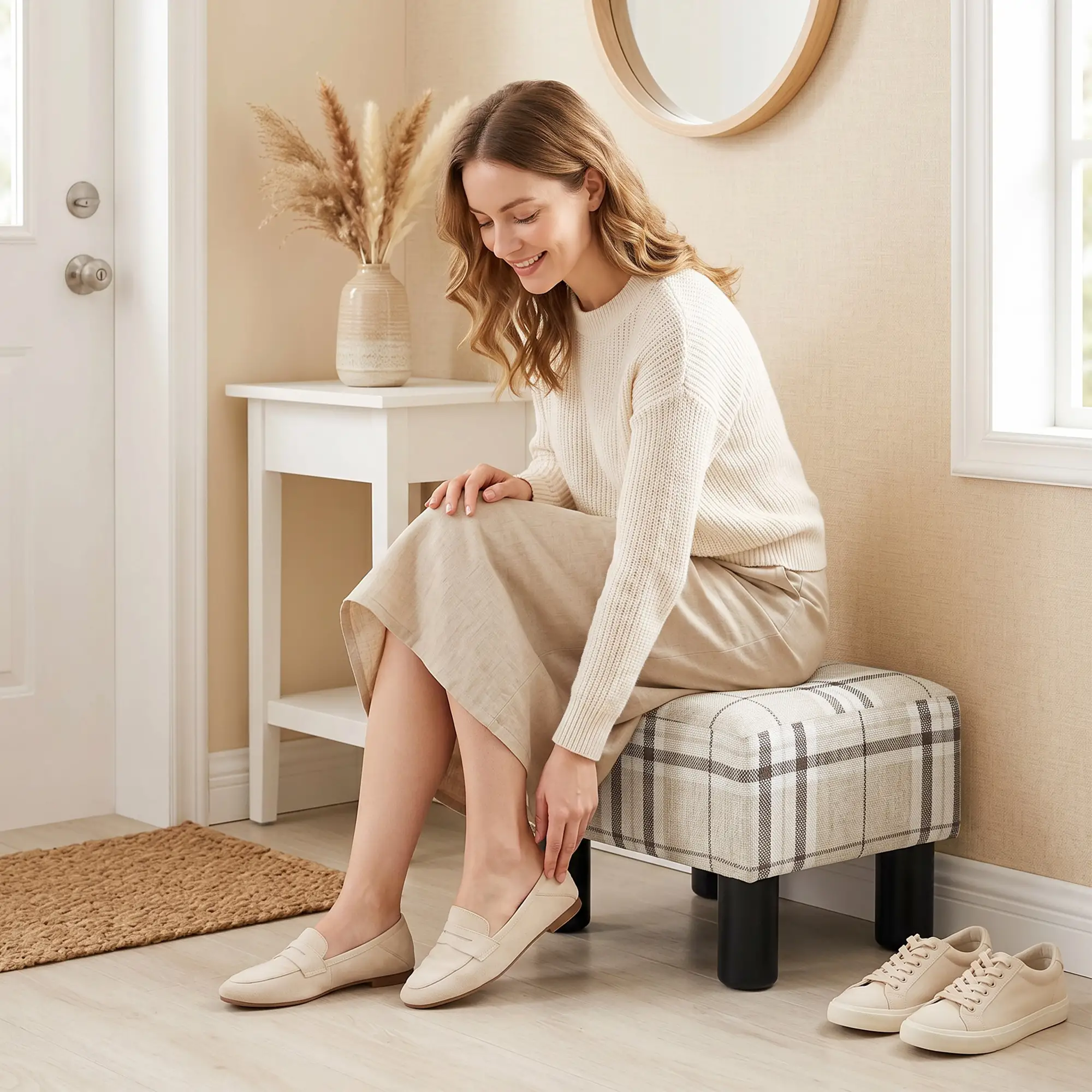 Linen Footstool 40 x 30 x 24cm - Multi-Colored - 7