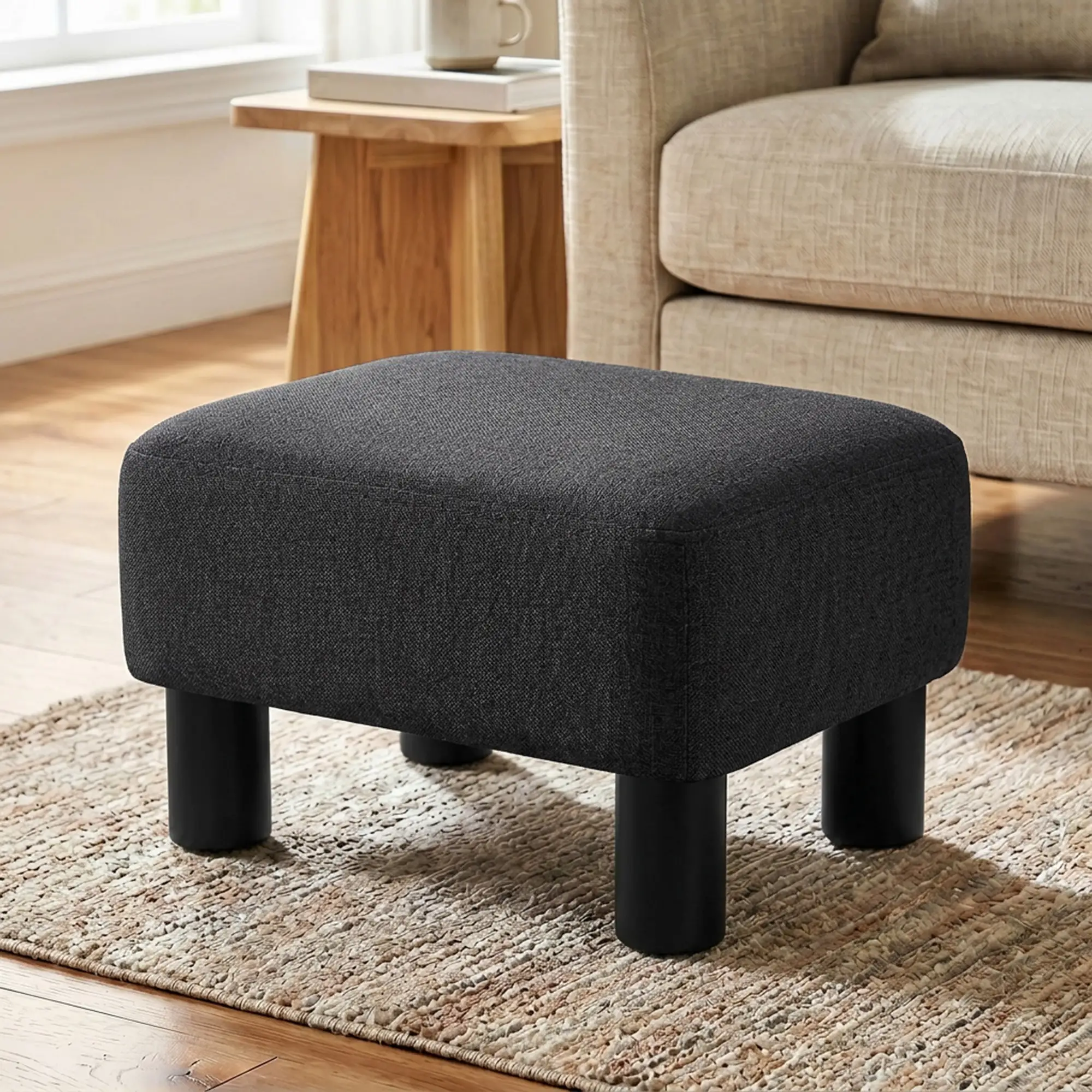 Linen Footstool 40 x 30 x 24cm - Black - 13