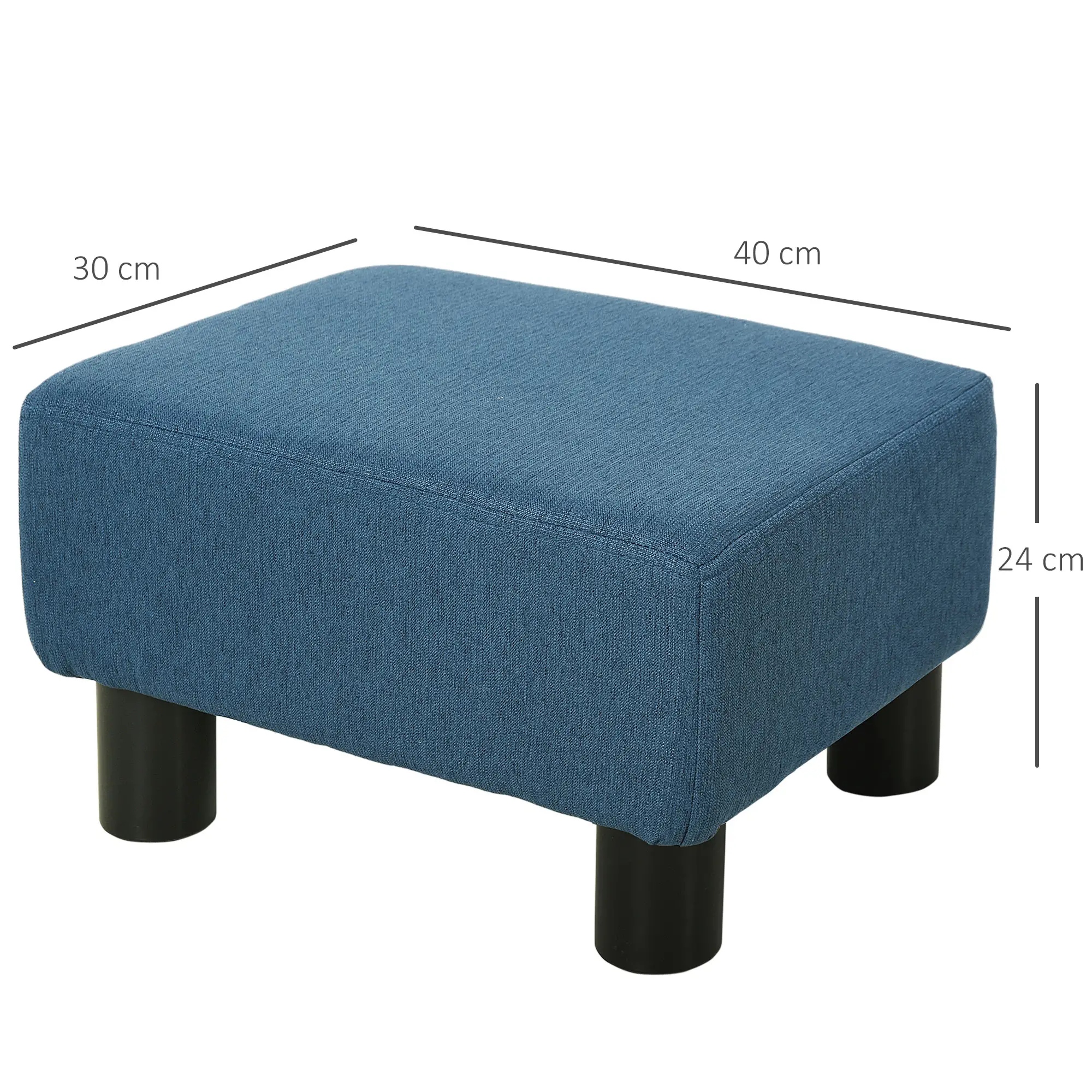 Linen Footstool 40 x 30 x 24cm - Blue - 3