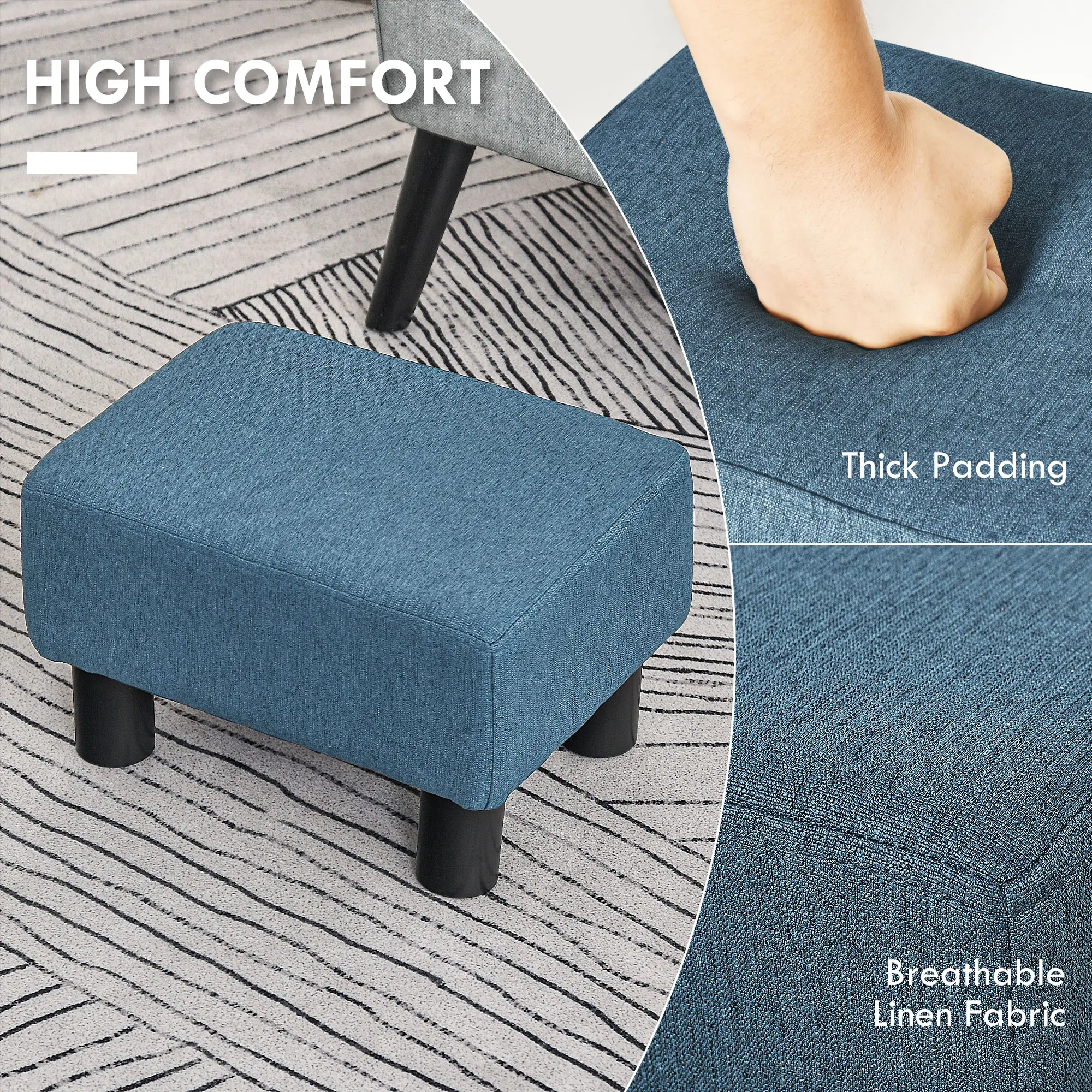 Linen Footstool 40 x 30 x 24cm - Blue - 4
